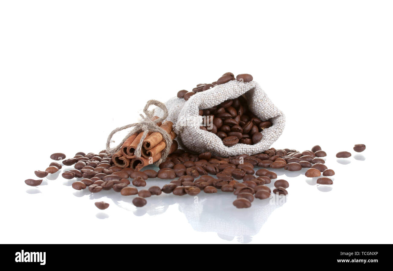 Coffee beans in canvas sack isolated on white Stock Photo - Alamy