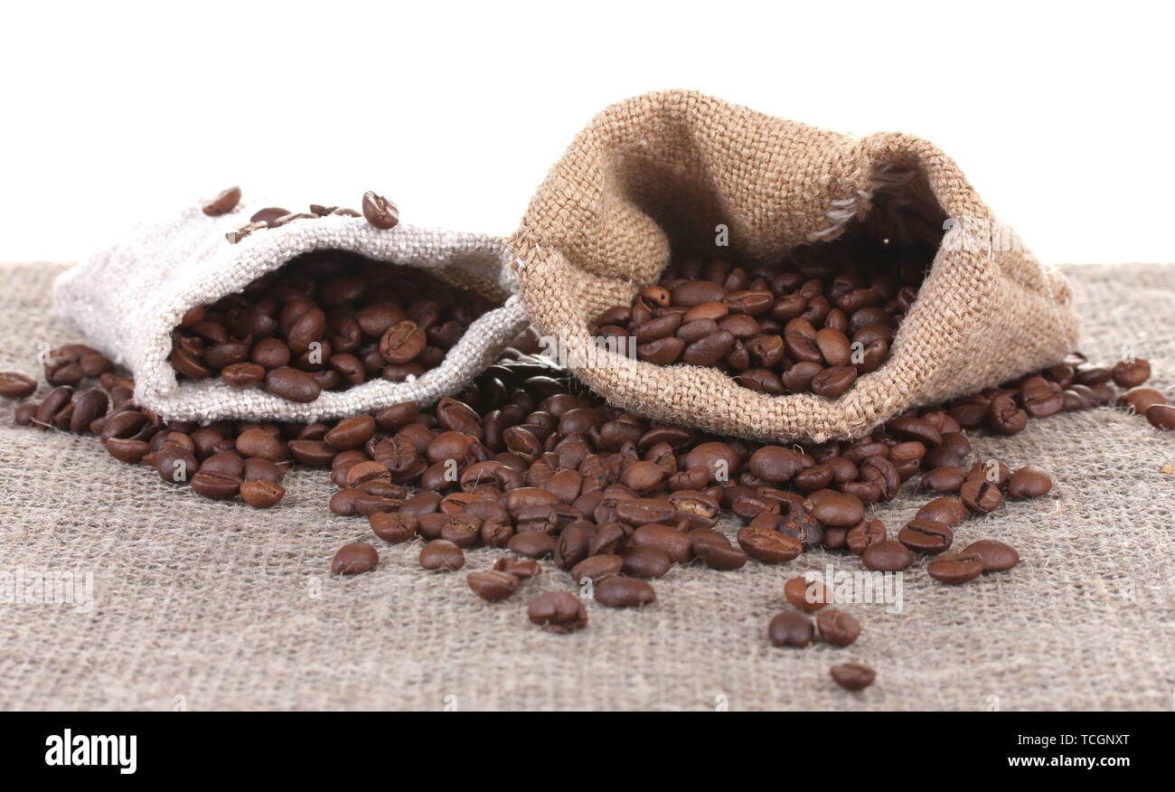 Coffee beans in canvas sack isolated on white Stock Photo - Alamy