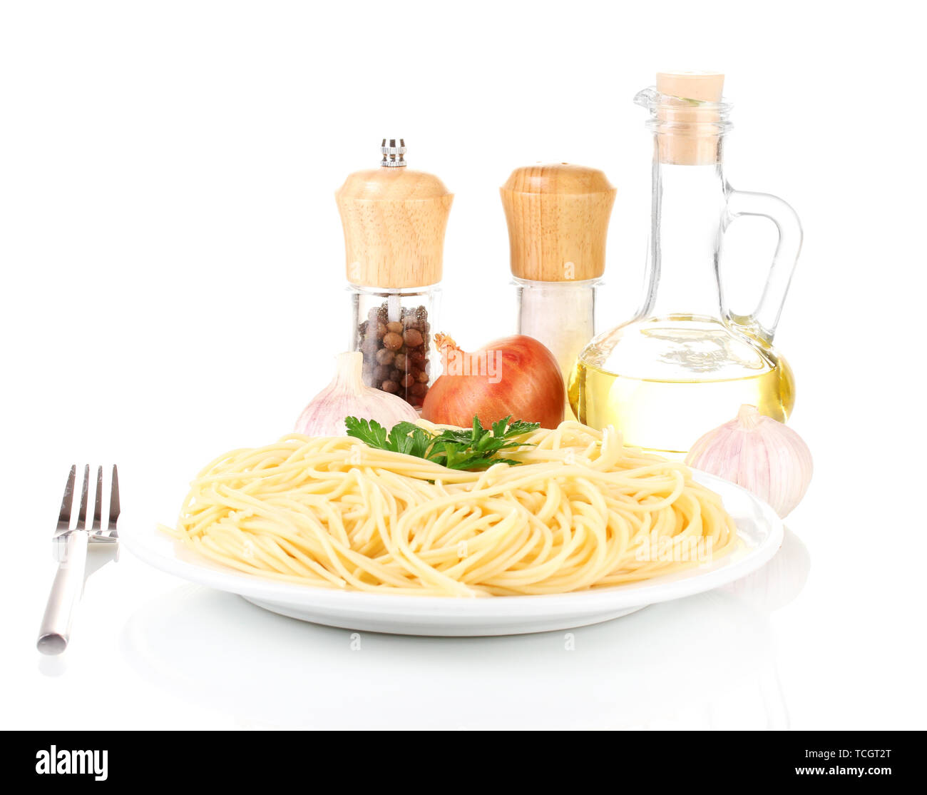 Composition of the delicious spaghetti isolated on white Stock Photo ...