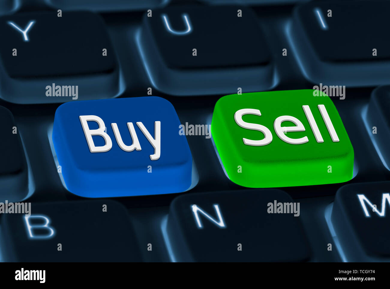 Buy and Sell buttons on a computer keyboard. Buying and selling concept. Stock Photo