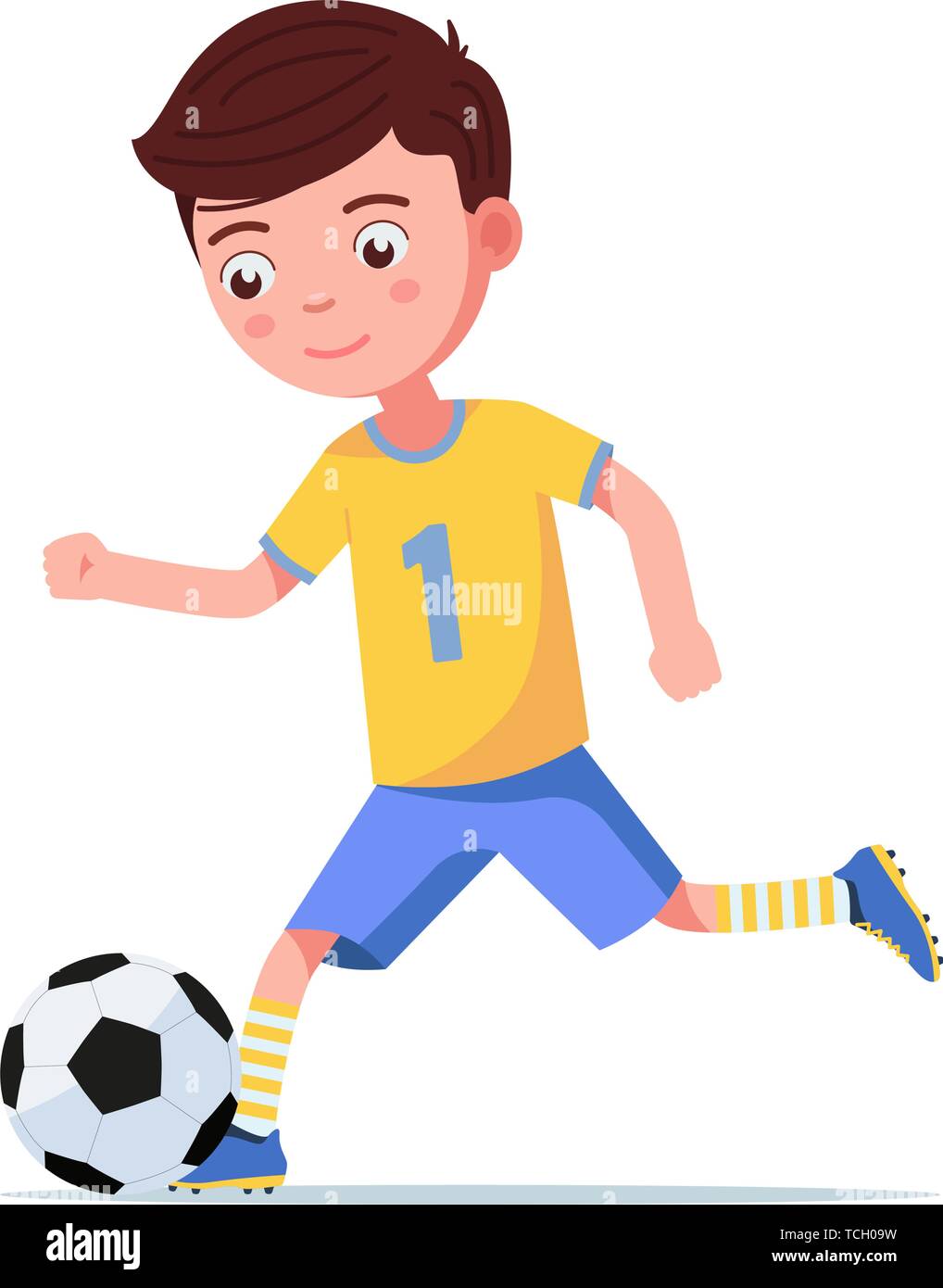 Boy Soccer Kicks The Ball On The Run Stock Vector Image Art Alamy