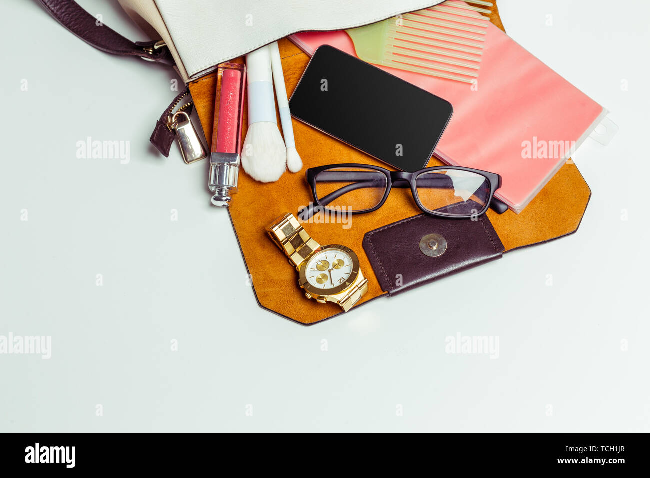 Woman's bag inside out Stock Photo Alamy