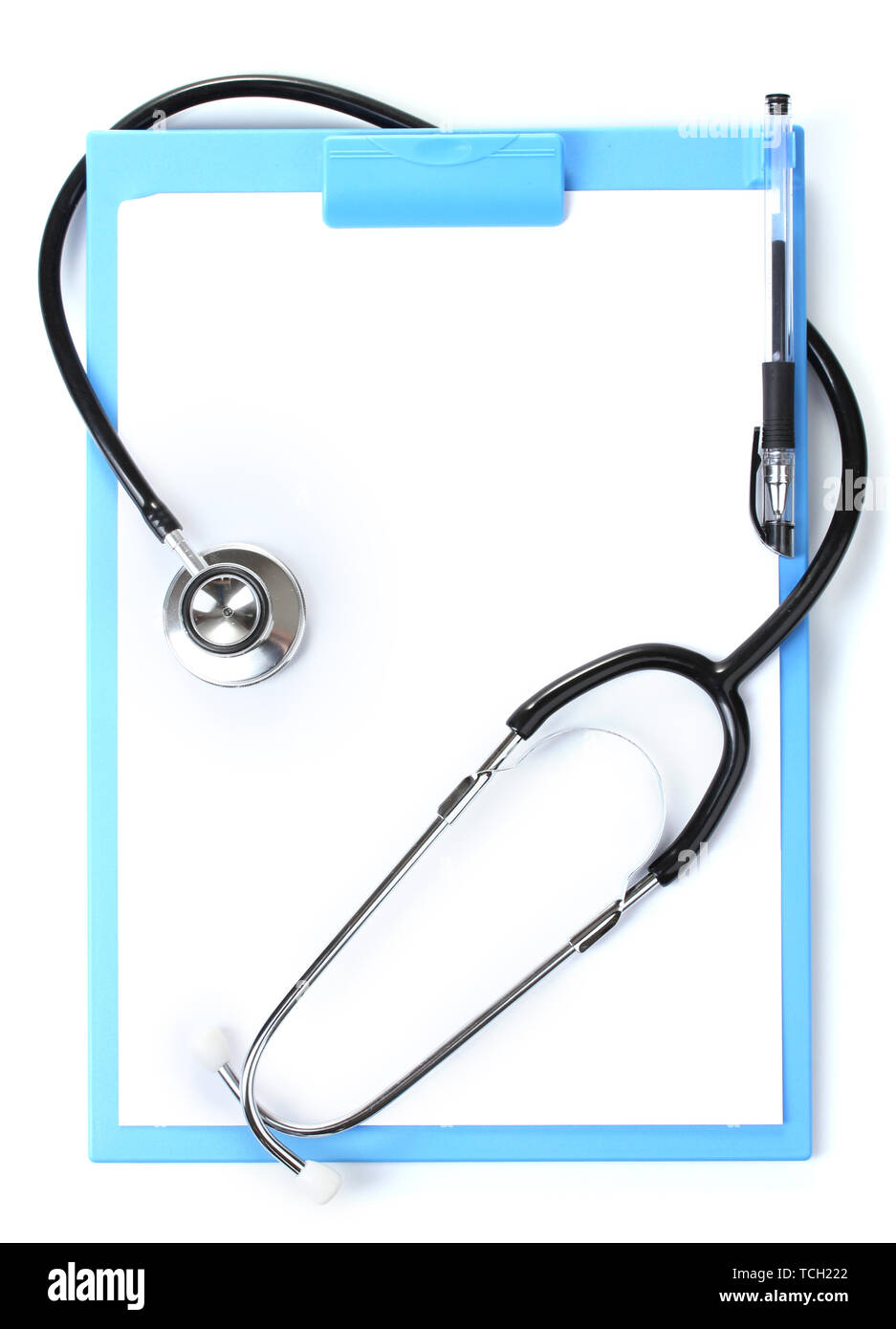 stethoscope and blue clipboard isolated on white Stock Photo - Alamy
