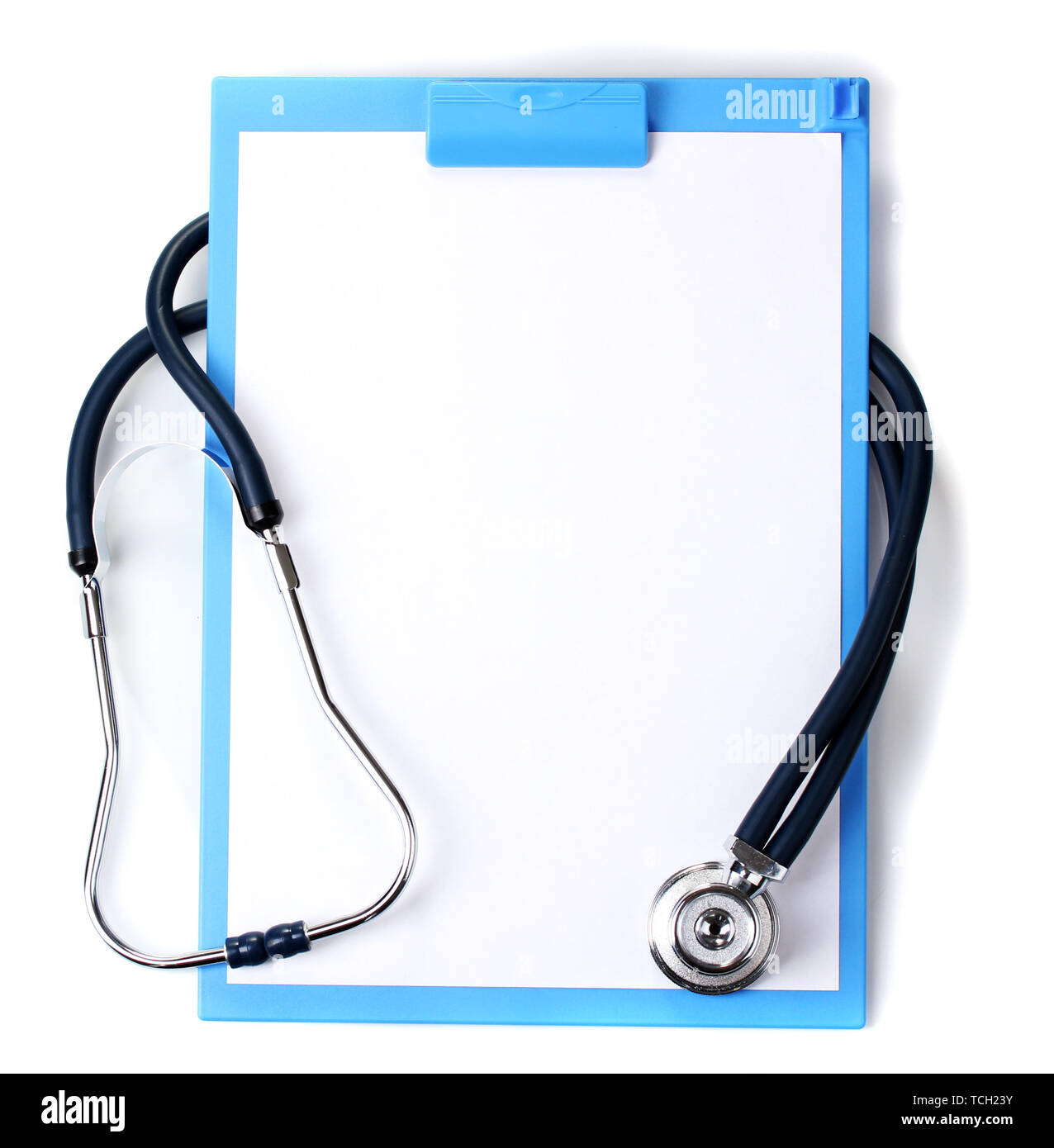 stethoscope and blue clipboard isolated on white Stock Photo - Alamy
