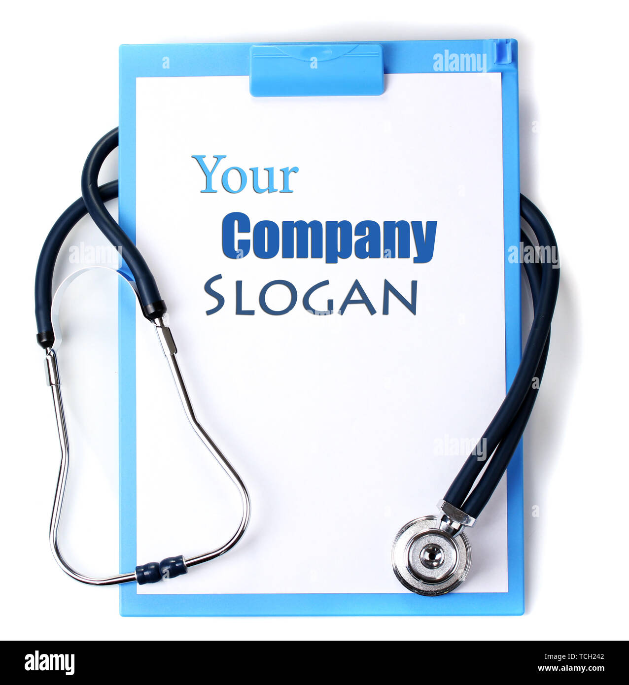 Stethoscope and blue clipboard isolated on white Stock Photo - Alamy