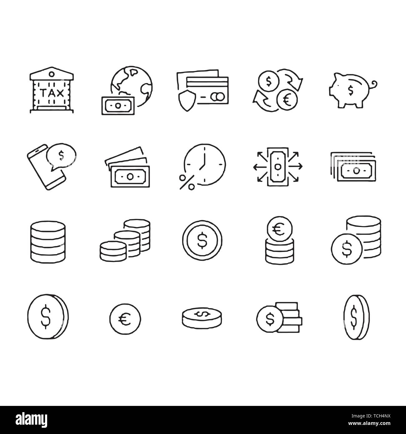 Money and payment icons. Cash, Wallet and Coins. Account cashback