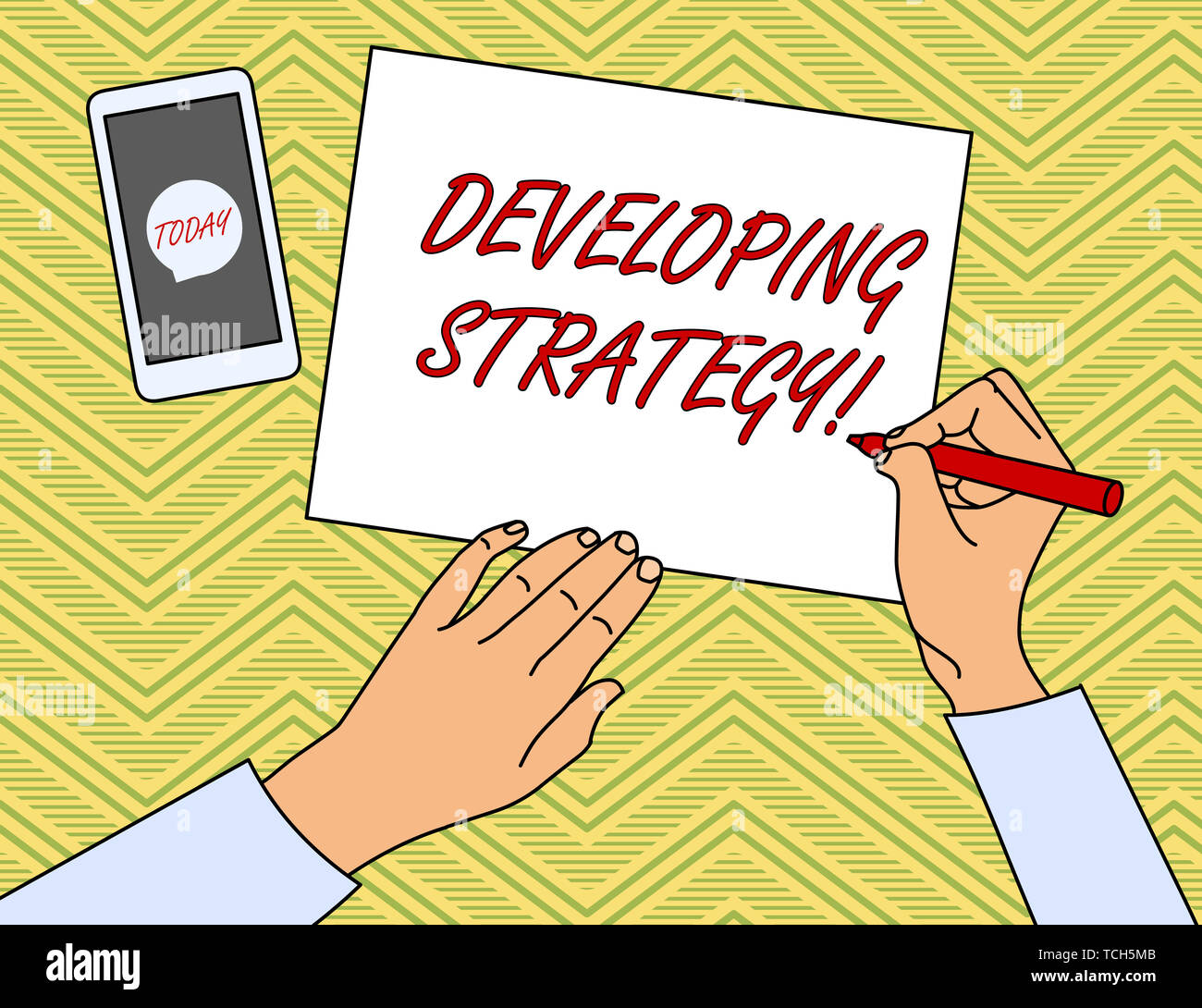 Writing note showing Developing Strategy. Business concept for ...