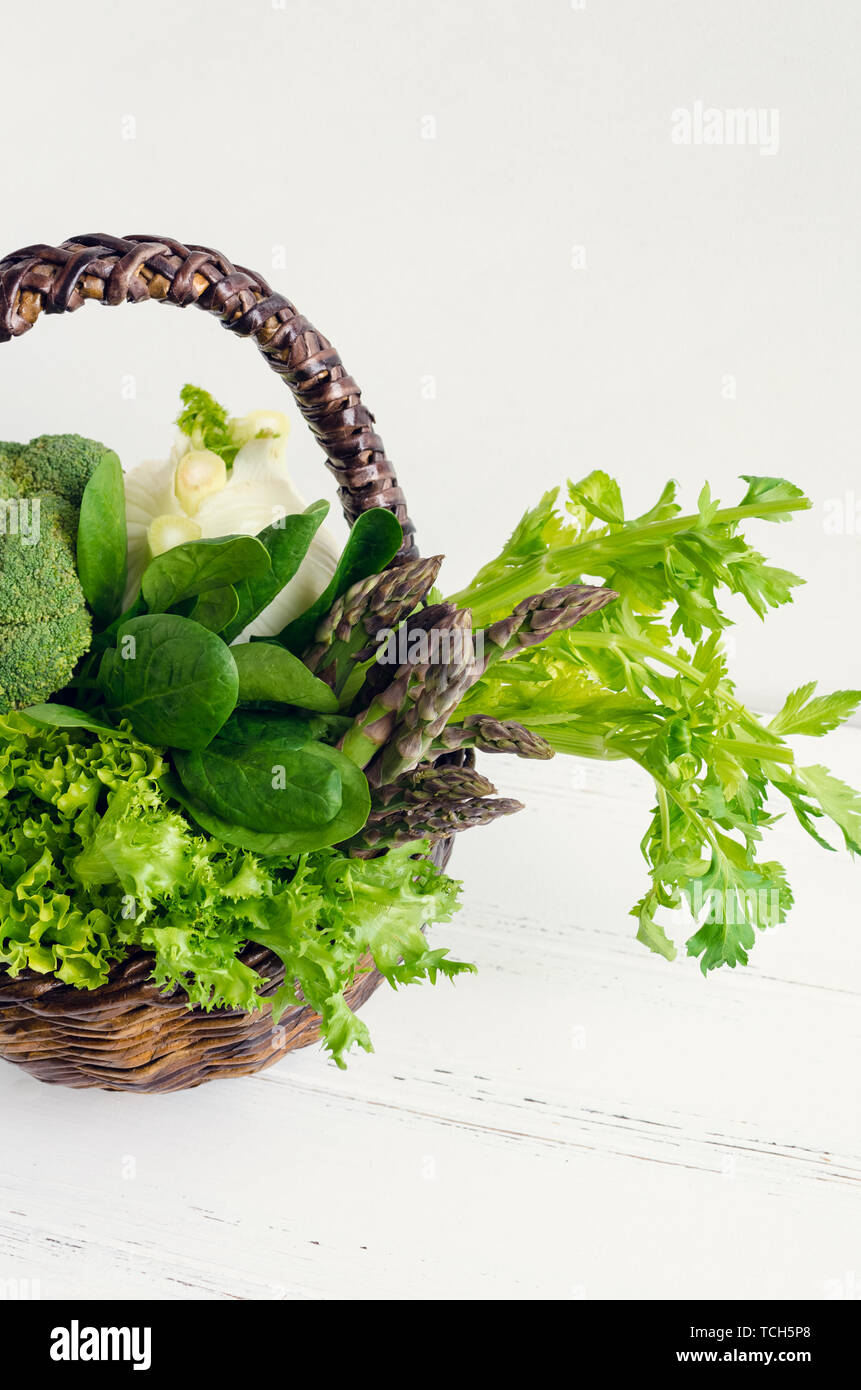 Assorted green vegetables food background as a healthy eating concept ...