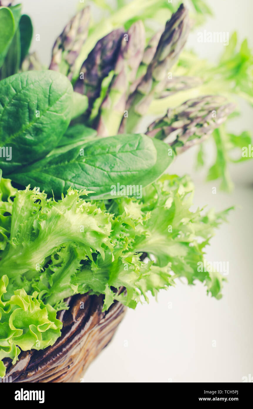 Assorted green vegetables food background as a healthy eating concept ...