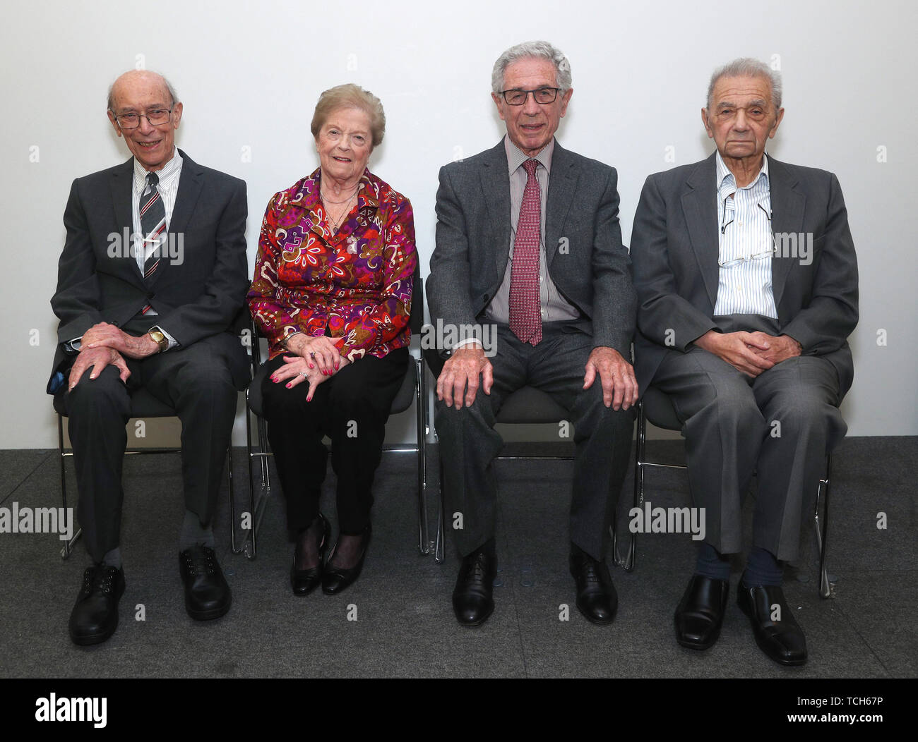 left to right) Holocaust survivors Hans Vulkan, Ruzena Levy, Ernest Simon and Walter Kammerling, at the Jewish Museum London, they will receive a British Empire Medal in the Queen's Birthday