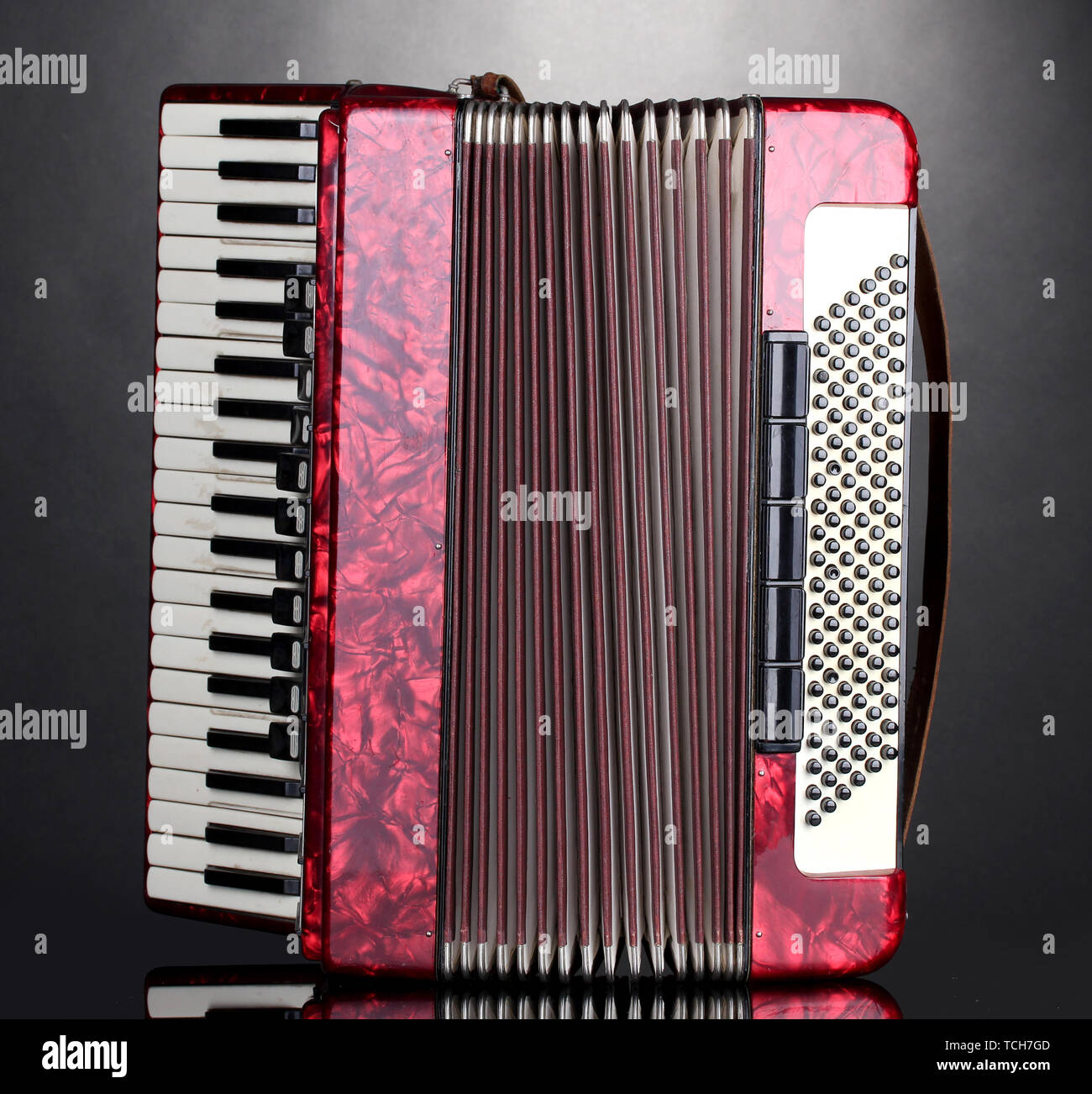 Retro accordion on grey background Stock Photo - Alamy