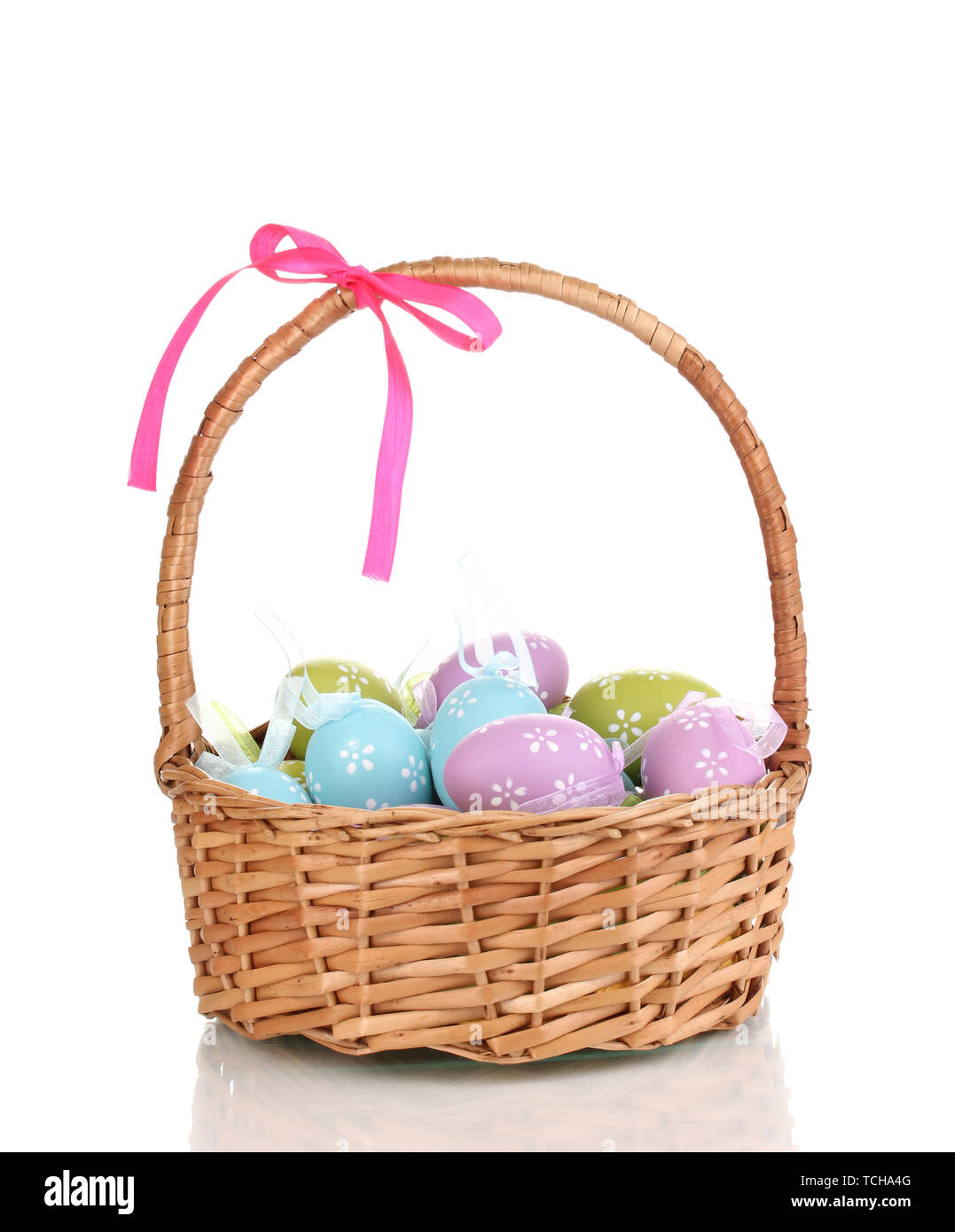 Colorful easter eggs in basket isolated on white Stock Photo - Alamy