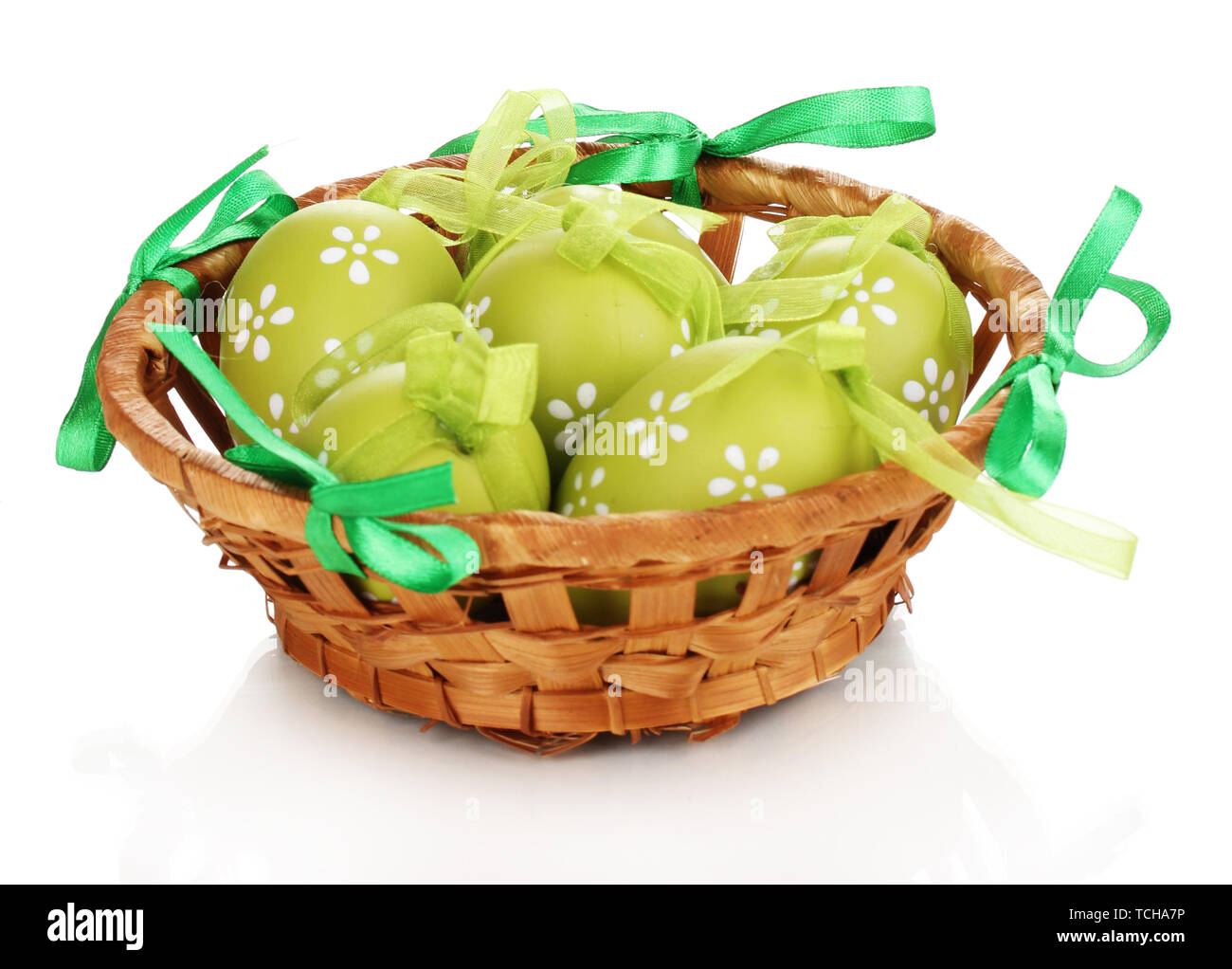 Colorful easter eggs in basket isolated on white Stock Photo - Alamy