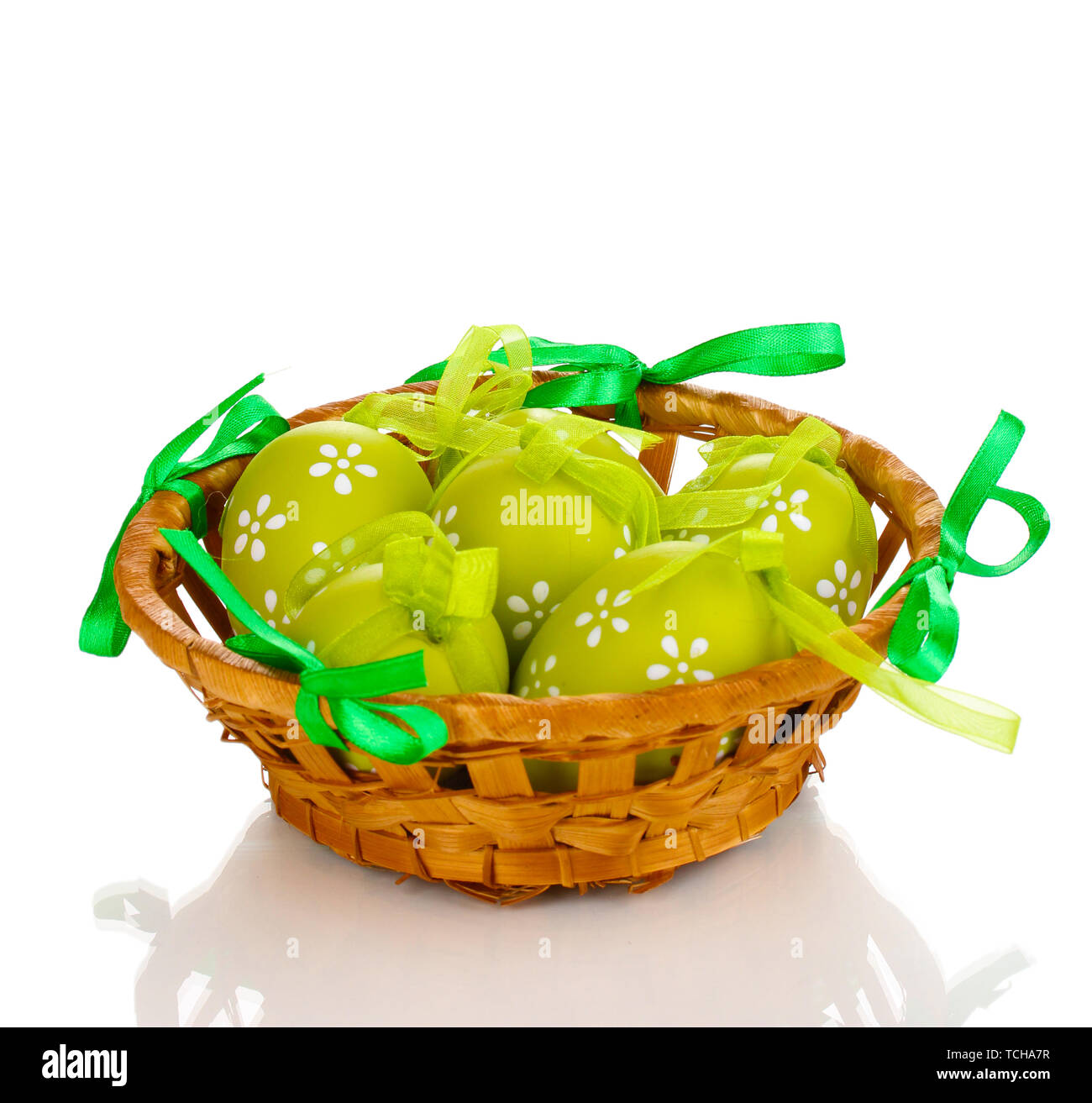 Colorful easter eggs in basket isolated on white Stock Photo - Alamy