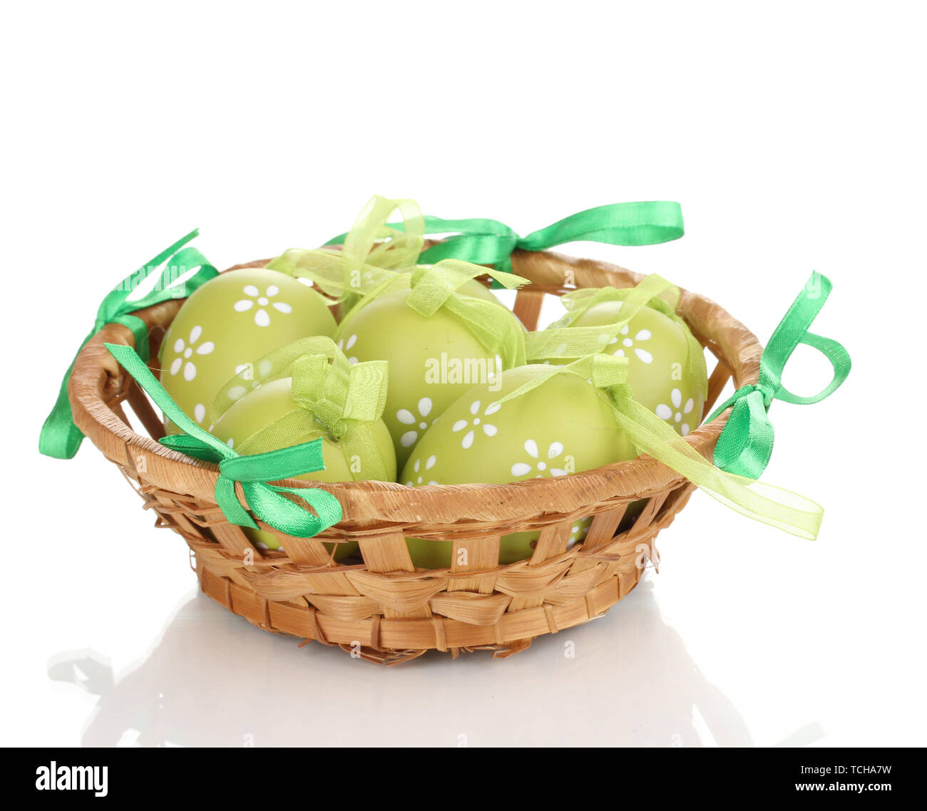 Colorful easter eggs in basket isolated on white Stock Photo - Alamy