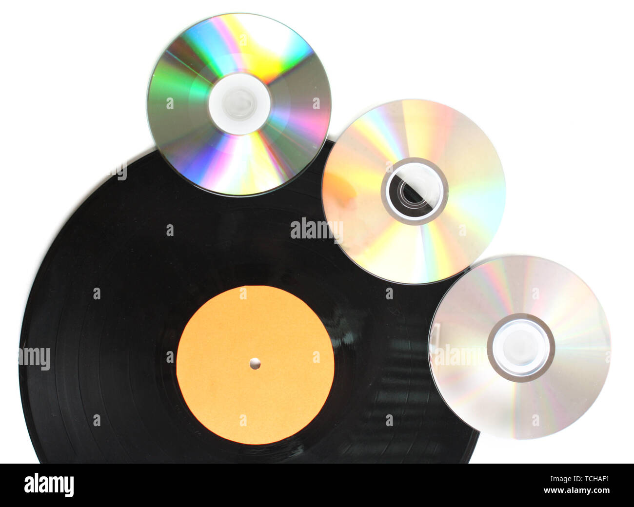 Black vinyl record and CD disks isolated on white Stock Photo - Alamy