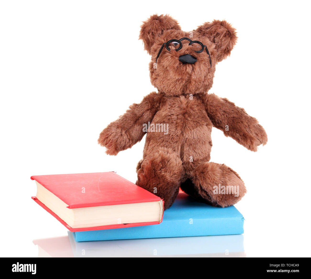 Sitting bear toy with books isolated on white Stock Photo - Alamy