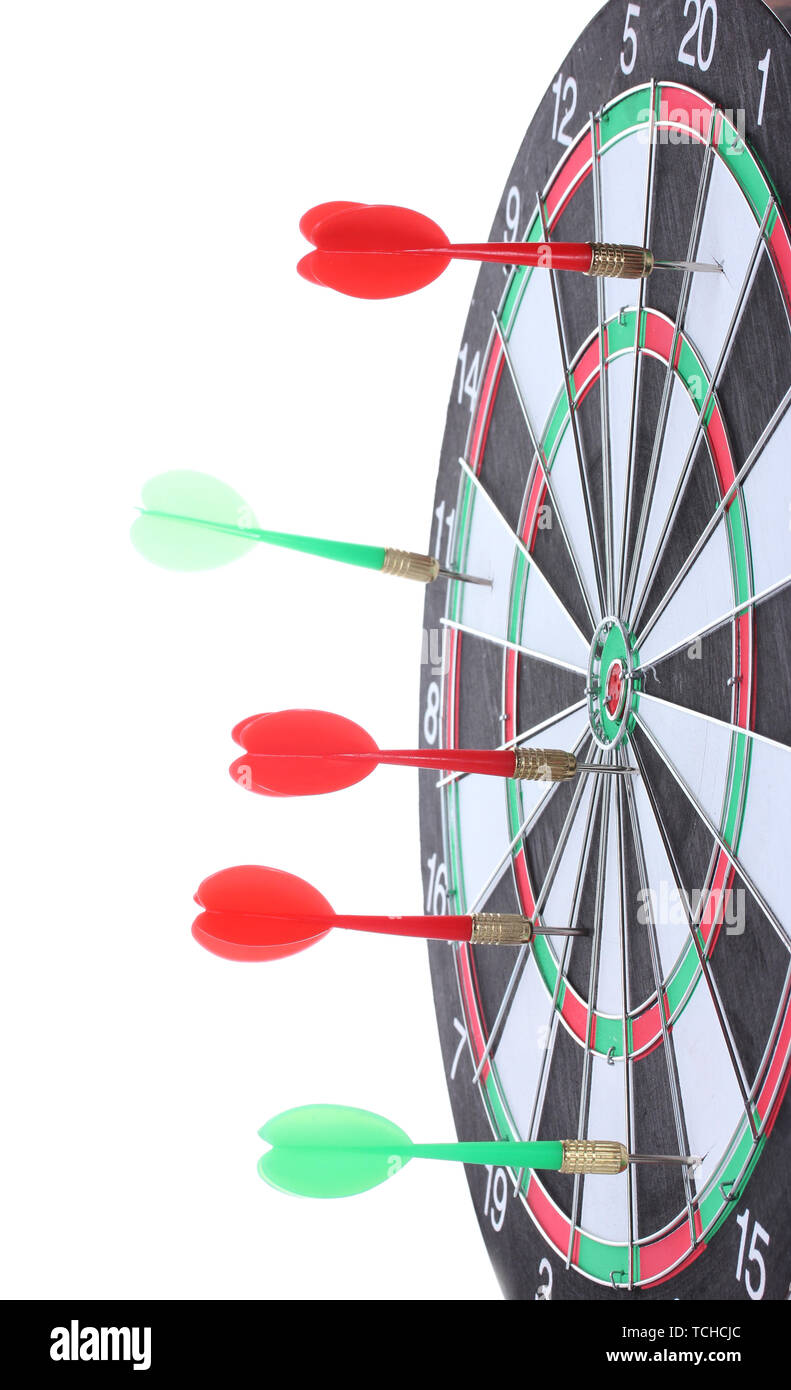 dart board with darts isolated on white Stock Photo Alamy