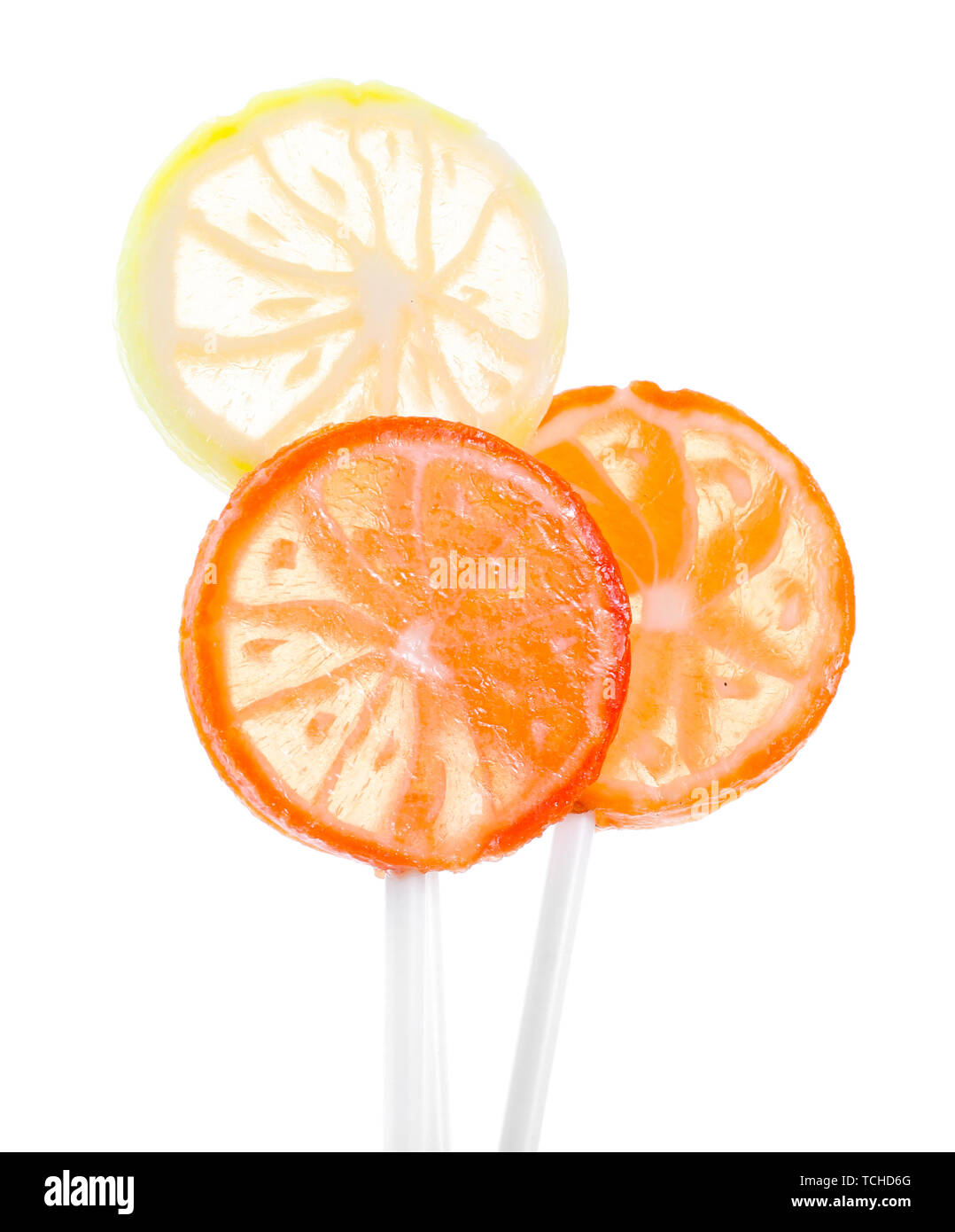 fruit lollipops isolated on white Stock Photo