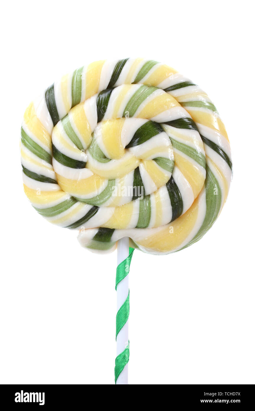 Colorful lollipop with ribbon isolated on white Stock Photo