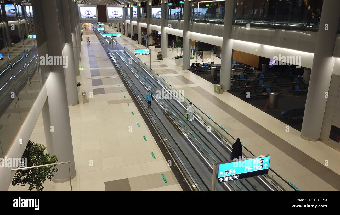 Istanbul, Turkey - May 7, 2019: aerial view of the travelators for quicker transfer in Istanbul International Airport, Istanbul Yeni Havalimani. Main Stock Photo