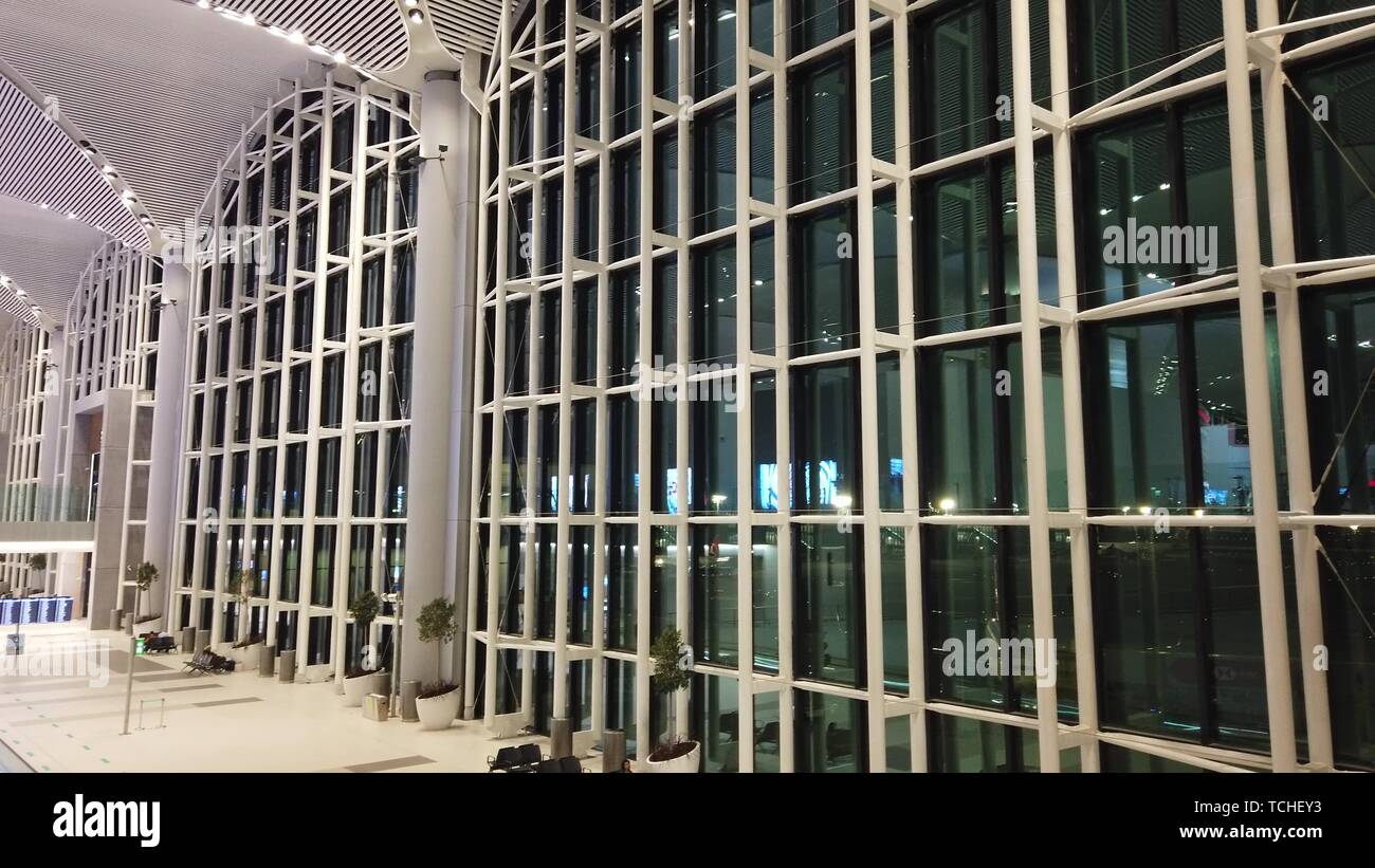 Istanbul, Turkey - May 7, 2019: hall windows of new Istanbul International Airport, Istanbul Yeni Havalimani. Operating from October 2018 for Turkish Stock Photo