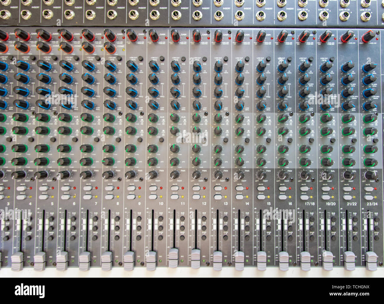Audio sound mixer control panel top view. Sound console buttons for adjust  the volume Stock Photo - Alamy