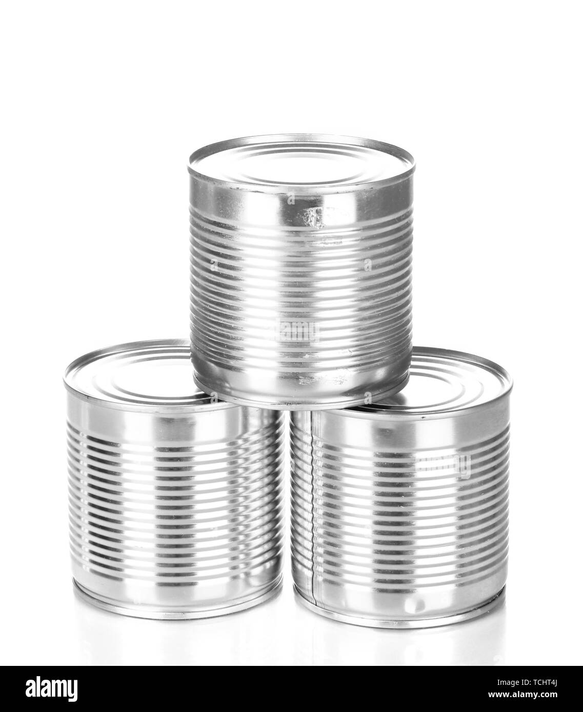 Tin cans isolated on white Stock Photo Alamy