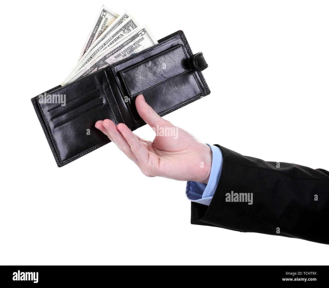 business man hand holding wallet isolated on white Stock Photo - Alamy