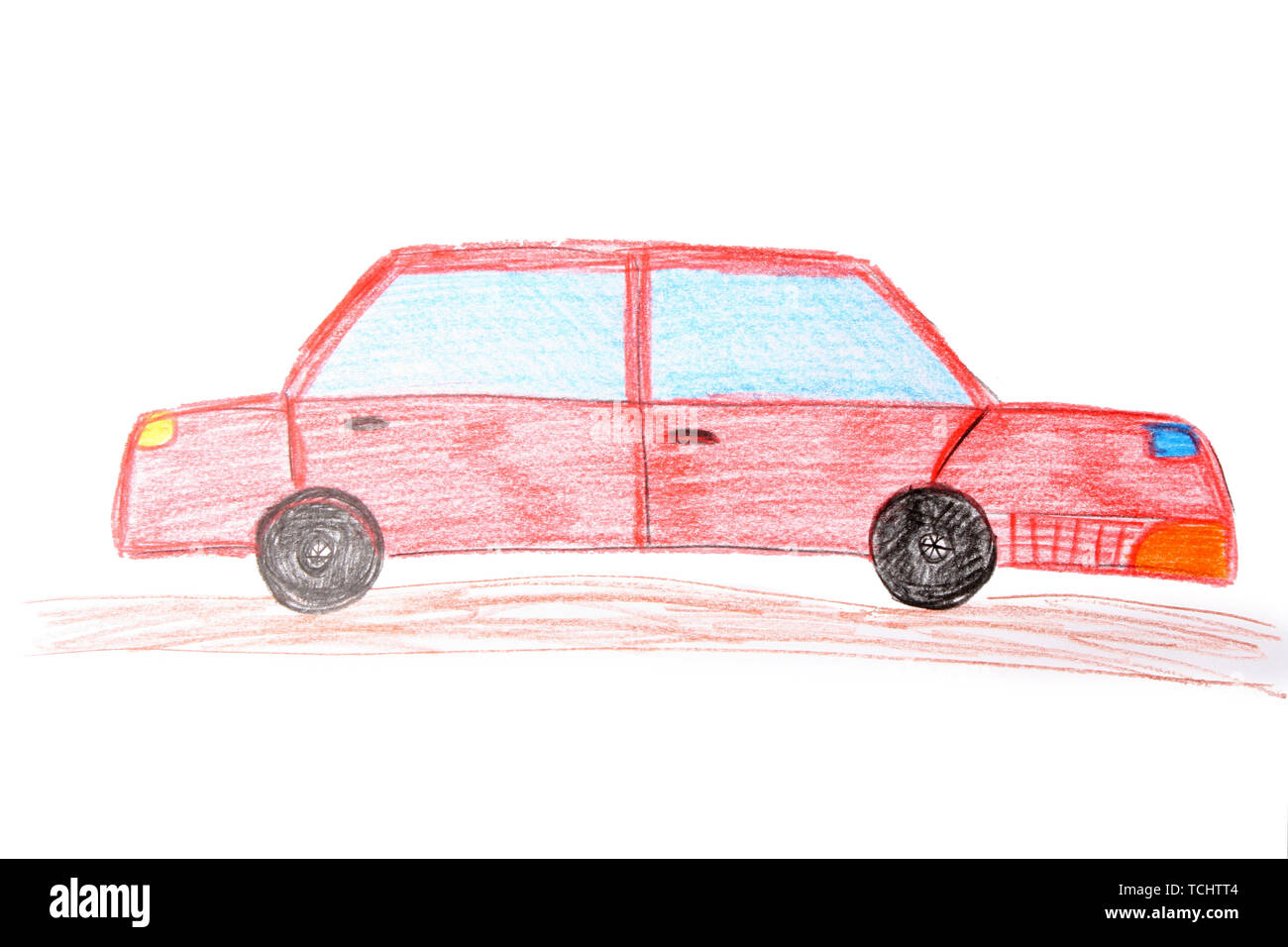Child's Drawing Of Red Car Stock Photo, Picture and Royalty Free Image.  Image 111091095.