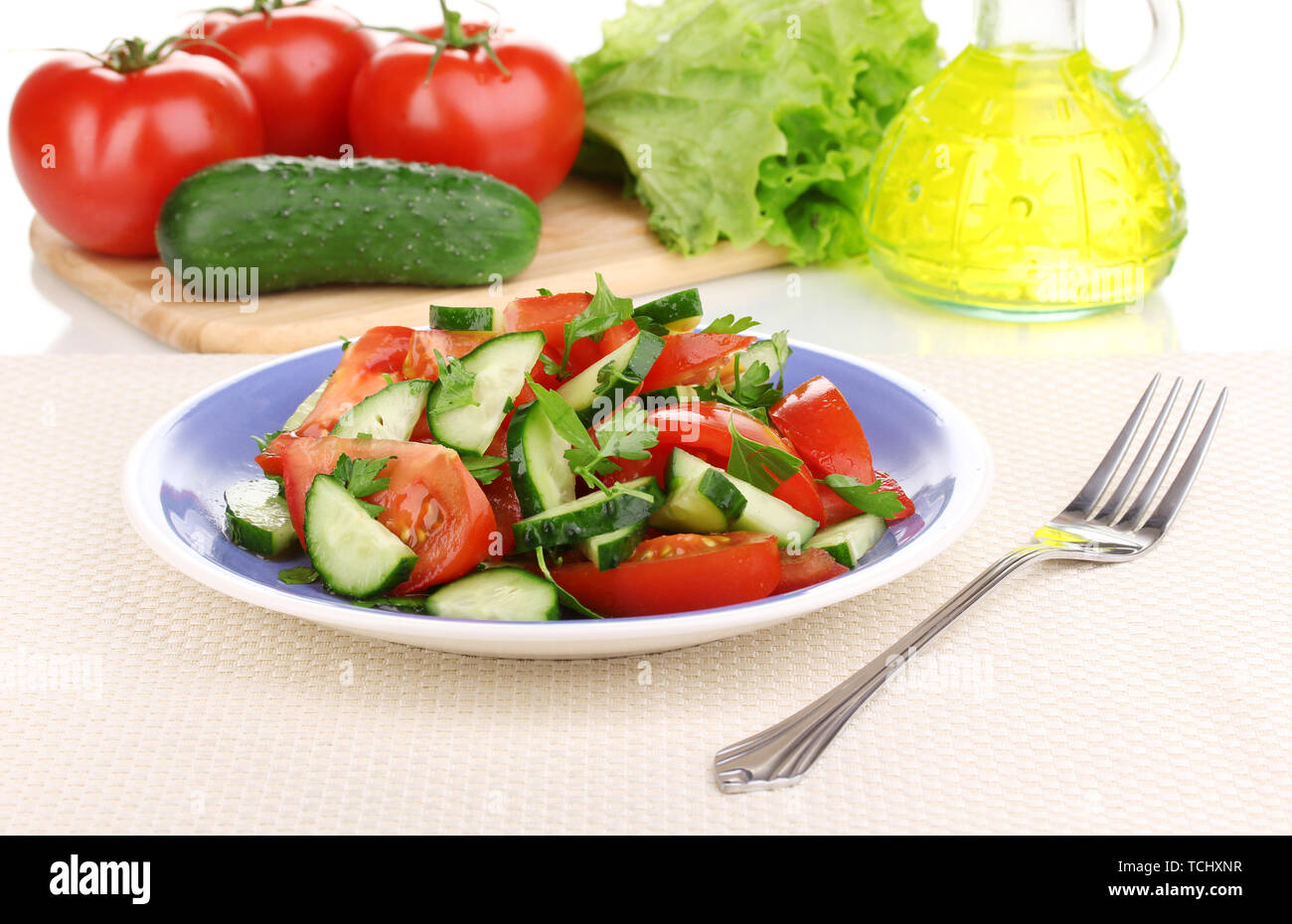 Fresh salad with tomatoes and cucumbers Stock Photo - Alamy