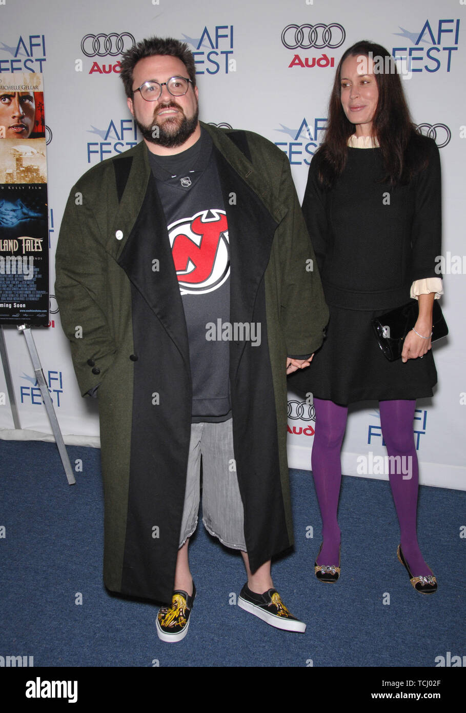 LOS ANGELES, CA. November 03, 2007: Kevin Smith & wife Jennifer Schwalbach Smith at the AFI gala premiere of 'Southland Tales' at the Arclight Theatre, Hollywood. © 2007 Paul Smith / Featureflash Stock Photo