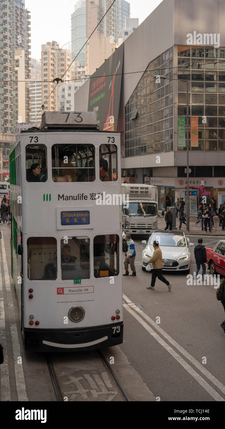 Central, Hongkong, China, 22nd, January, 2019: The tramway on the street. Stock Photo