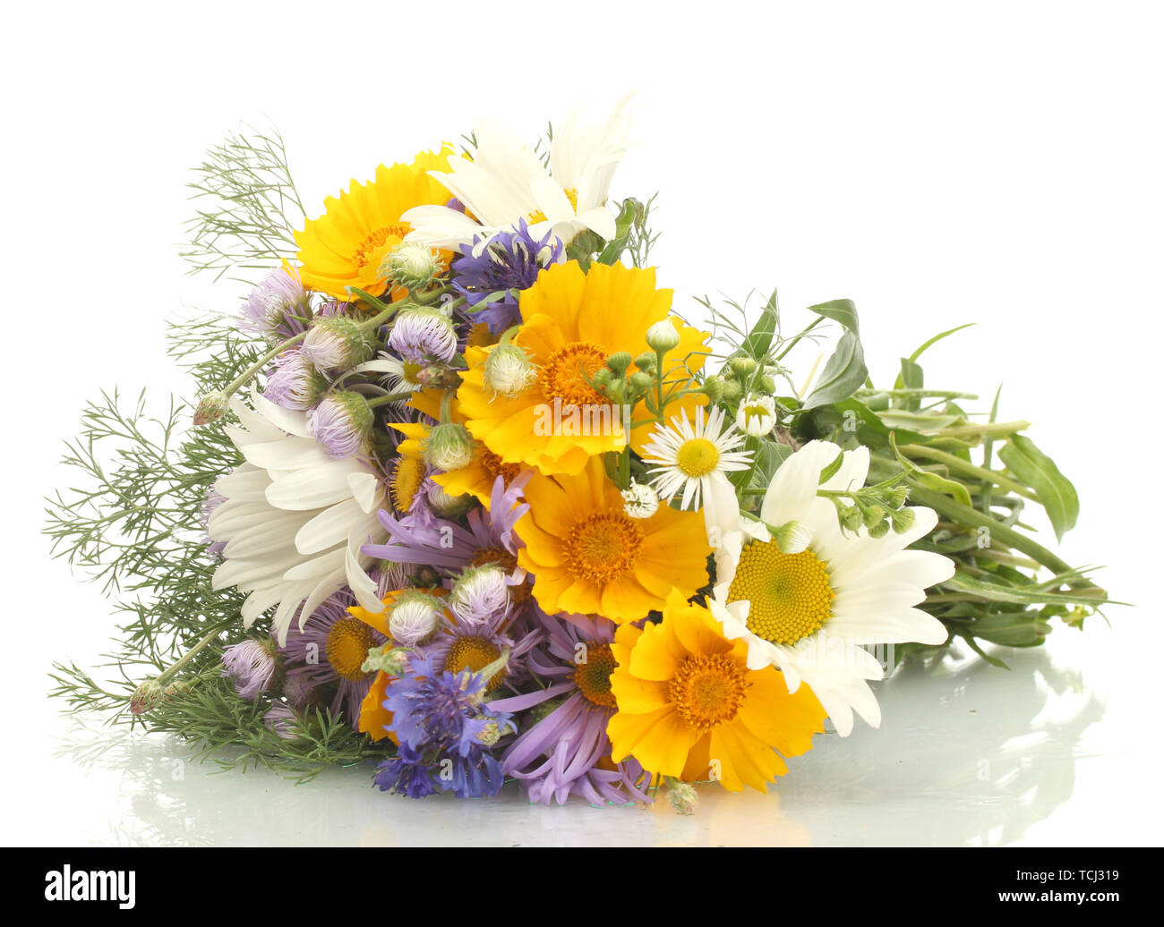 beautiful bouquet of bright wildflowers, isolated on white Stock Photo ...
