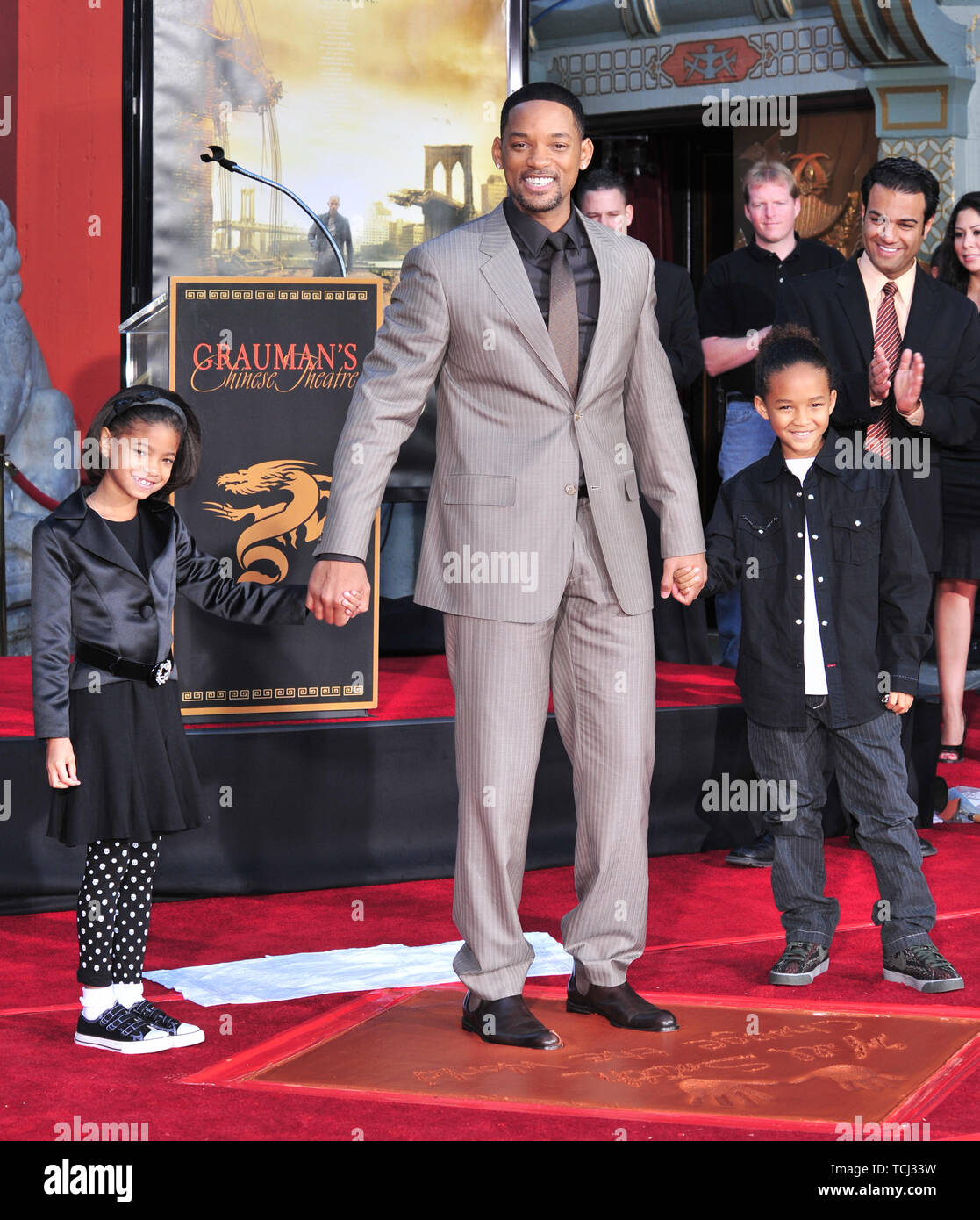 LOS ANGELES, CA. December 10, 2007: Will Smith & son Jaden Christopher Syre  Smith & daughter Willow Camille Reign Smith at Grauman's Chinese Theatre,  Hollywood, where he was honored by having his
