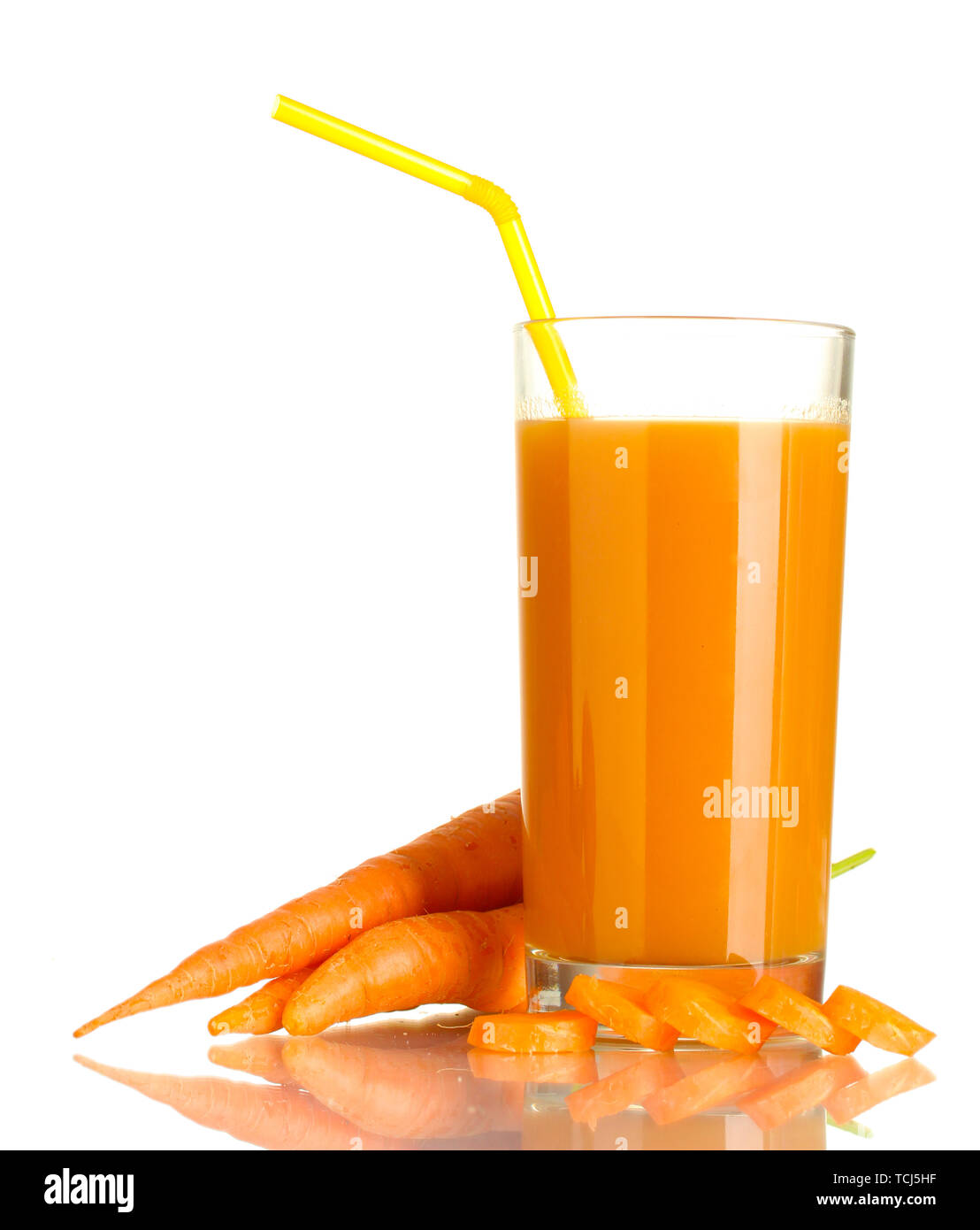 glass of carrot juice and fresh carrot isolated on white Stock Photo