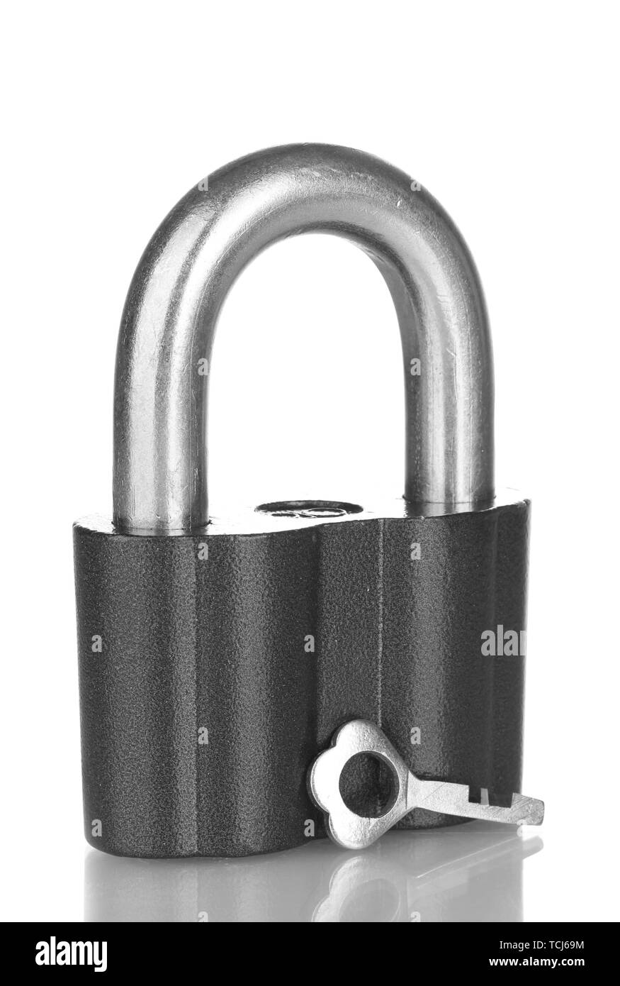 old padlock with key isolated on white background Stock Photo - Alamy