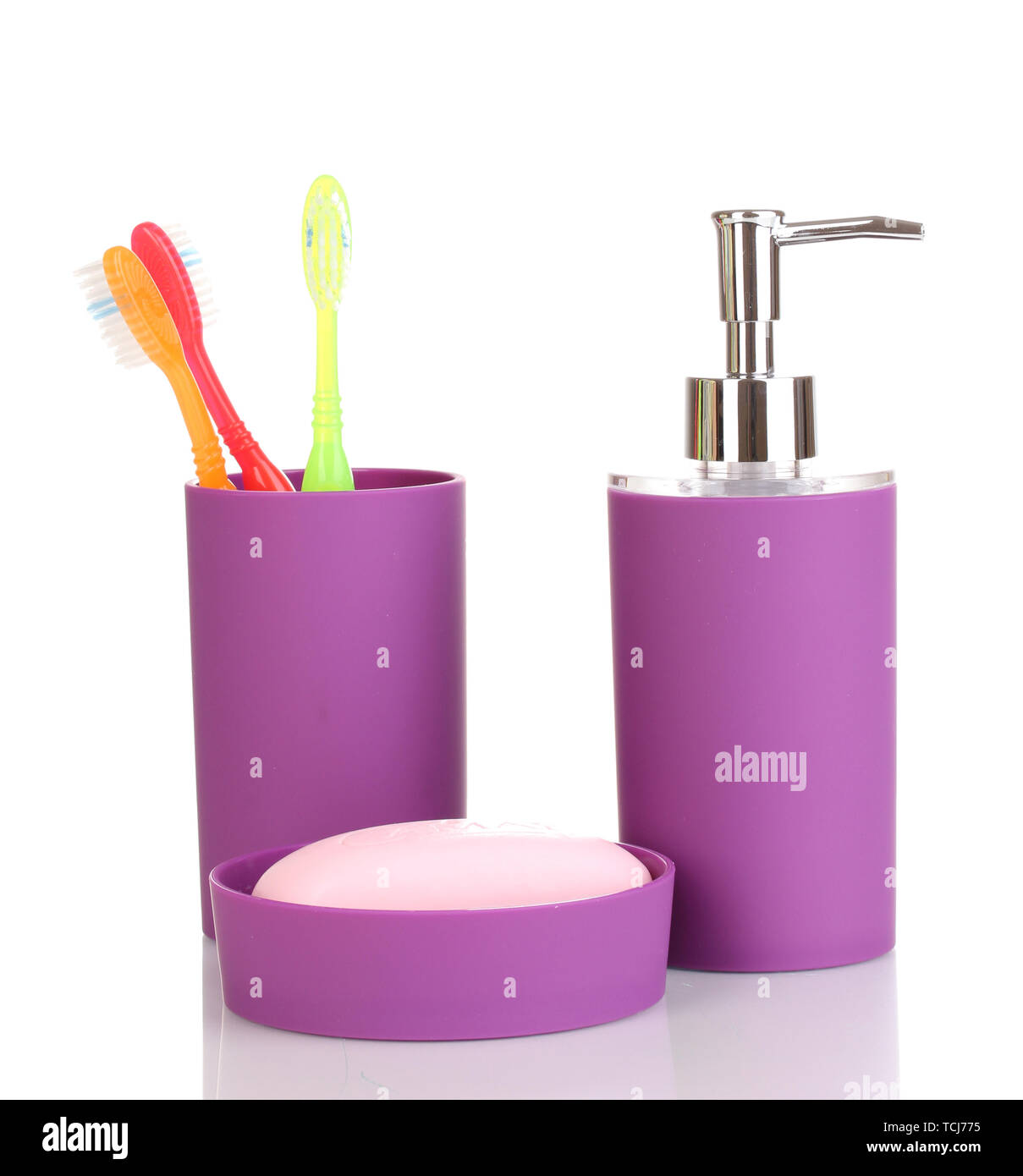 Bath accessories isolated on white Stock Photo - Alamy