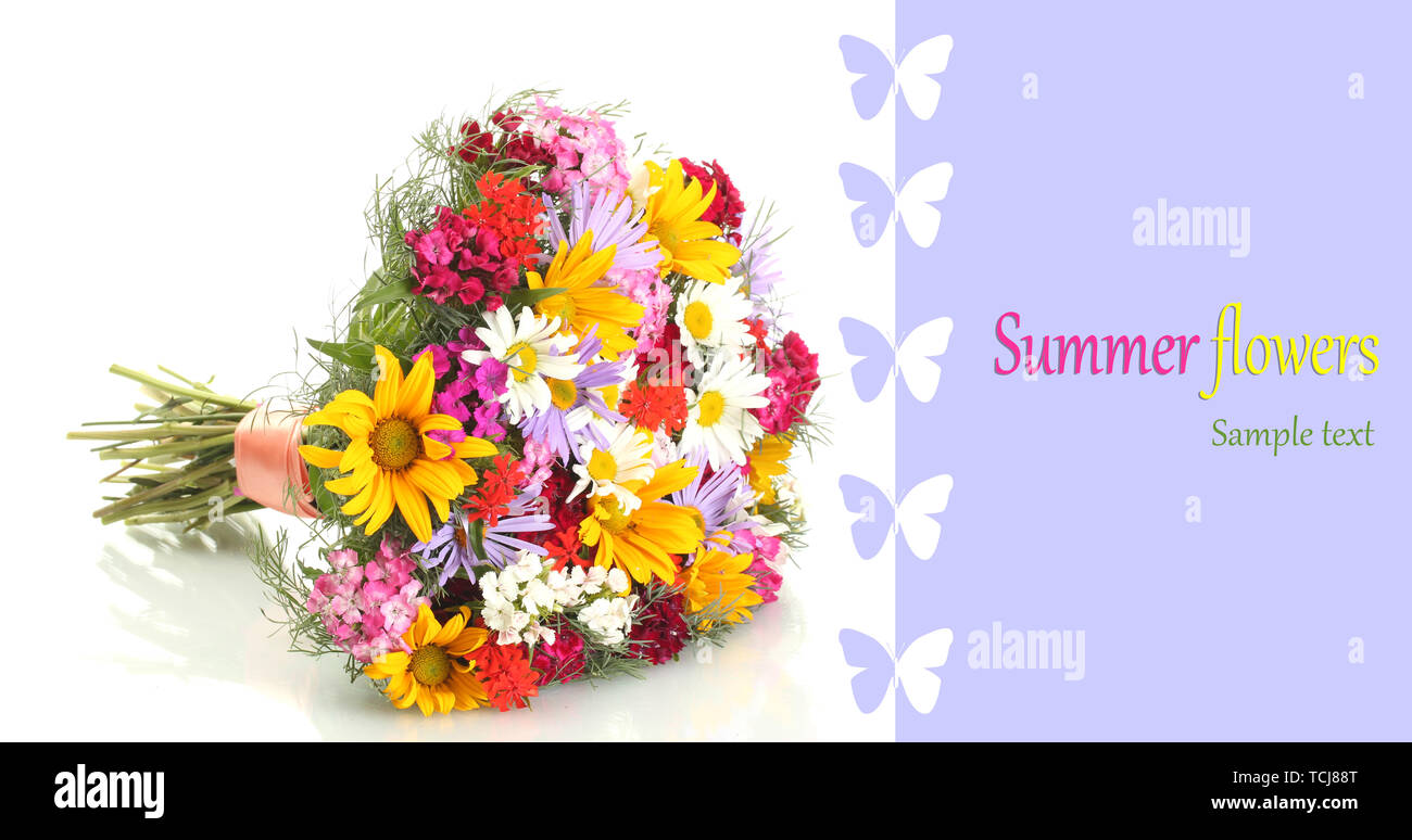 Beautiful bouquet of bright wildflowers isolated on white Stock Photo ...
