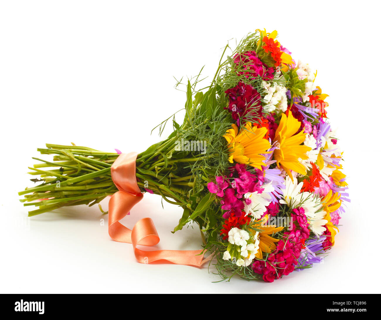 beautiful bouquet of bright wildflowers, isolated on white Stock Photo ...