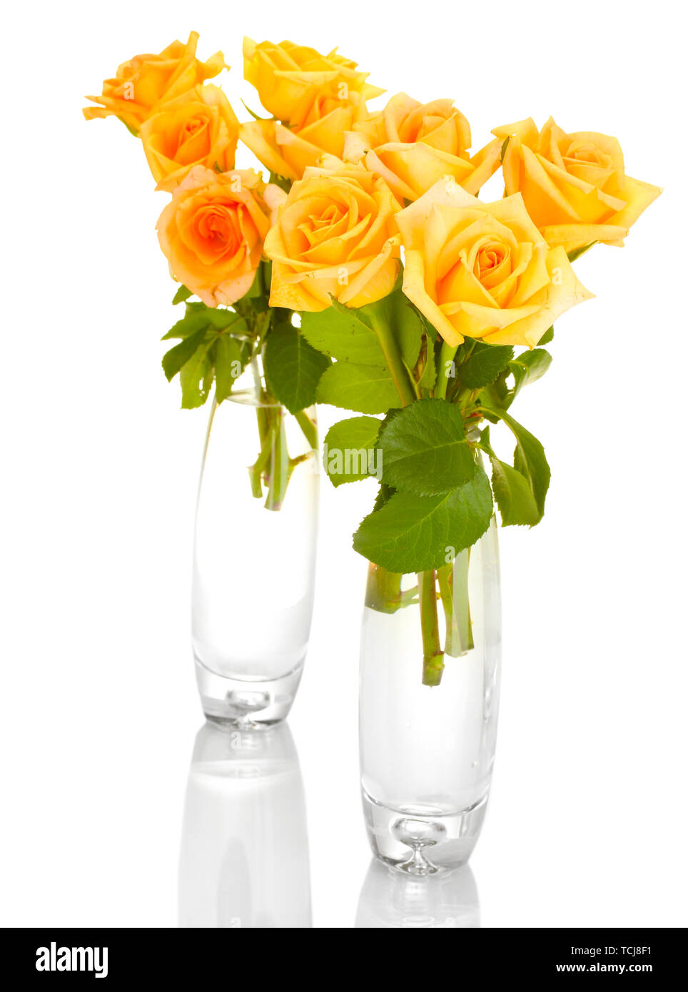 beautiful bouquet of roses in transparent vase isolated on white Stock ...