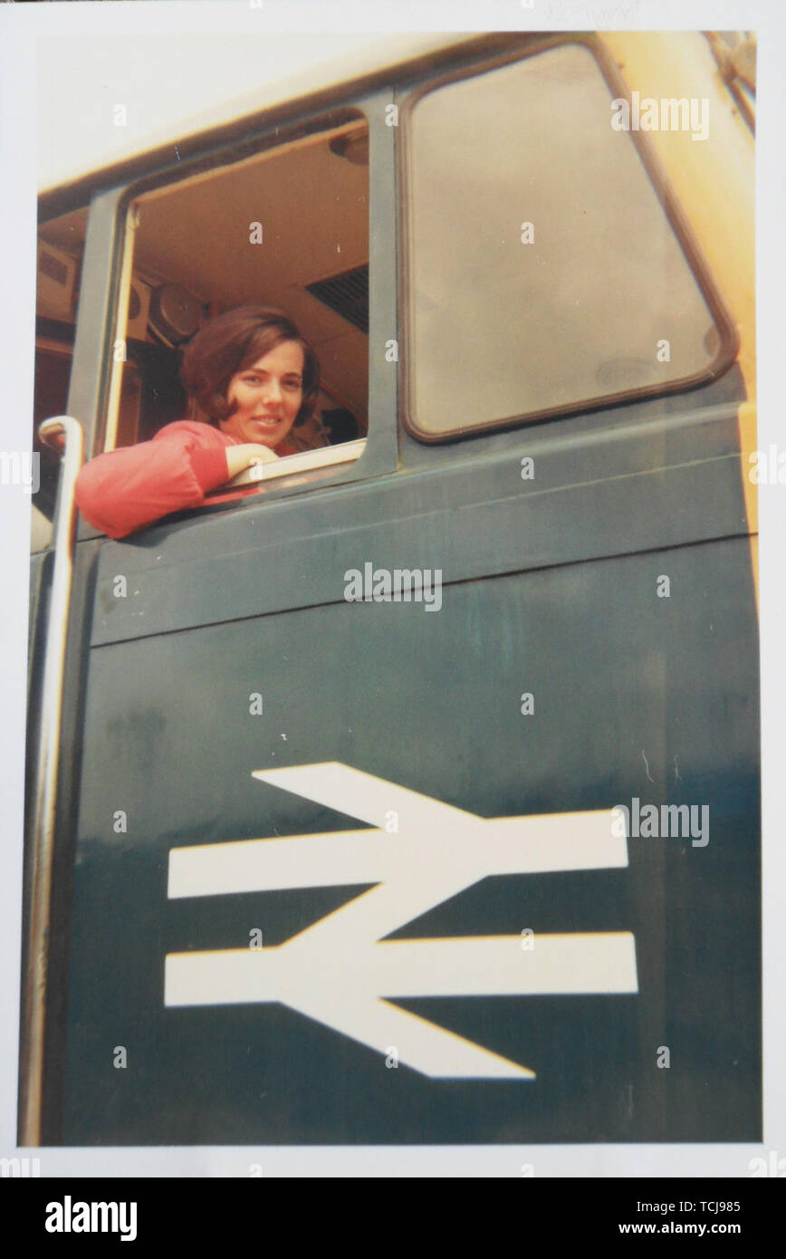 Young woman in British Rail train in the 1960s/70s, England, UK Stock Photo