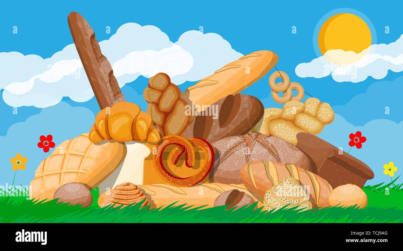 Big bread icons set. Nature Stock Vector