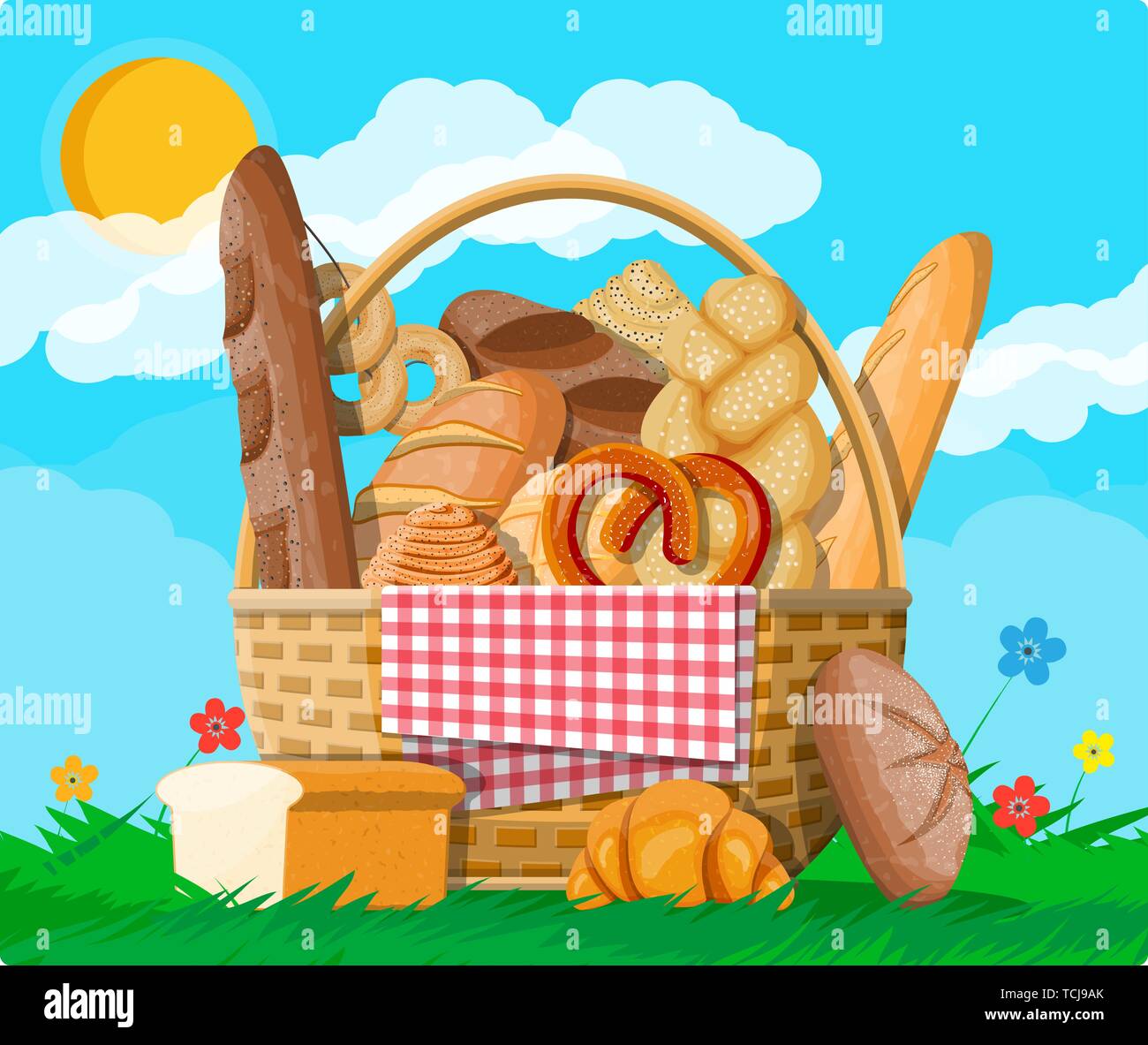 Bread in wicker basket. Nature Stock Vector Image & Art Alamy