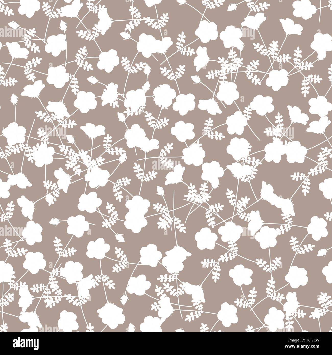 White Flower Seamless on Light Brown Background. Vector Illustration. Stock Vector