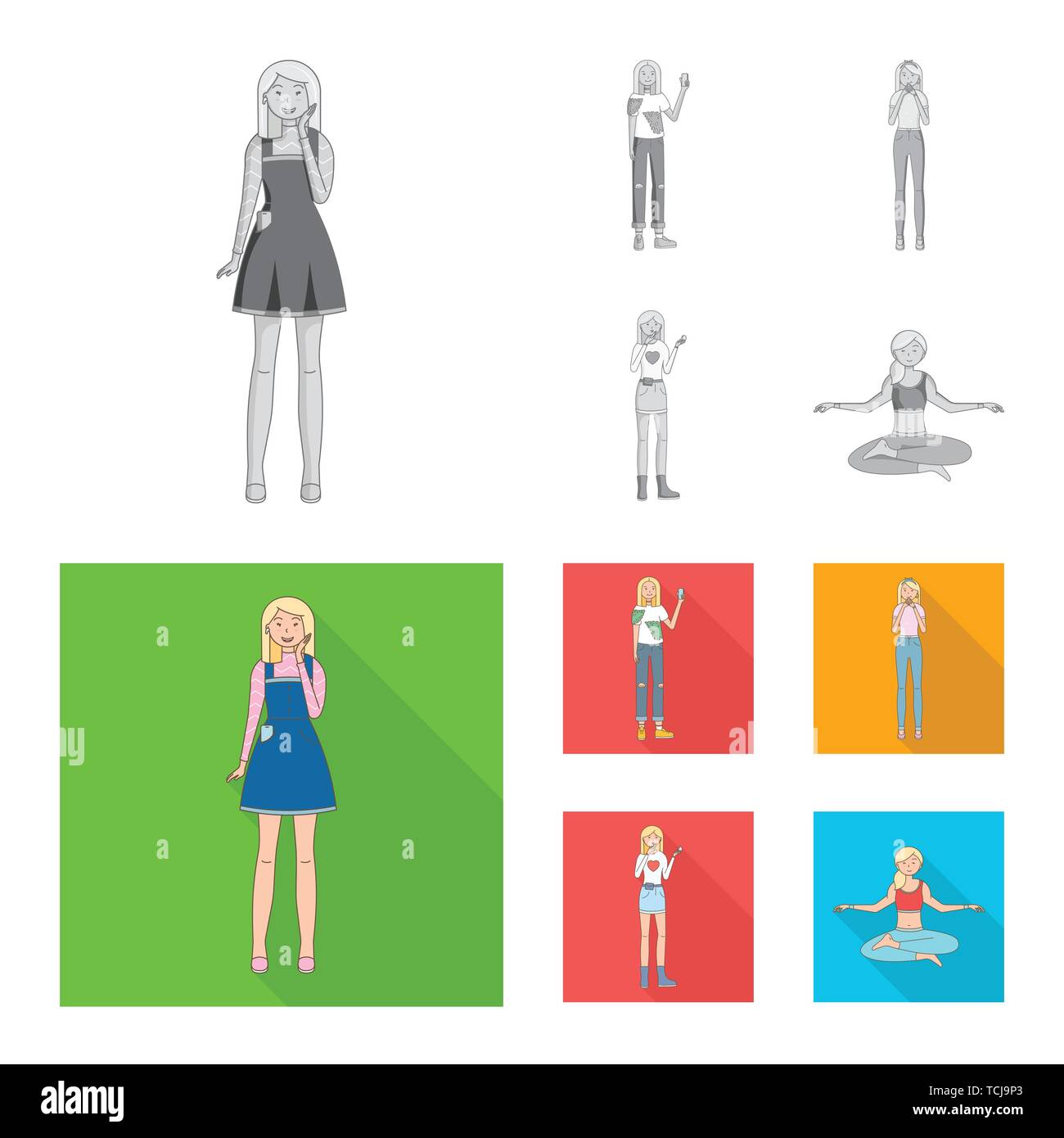 Vector design of posture and mood sign. Set of posture and female stock vector illustration. Stock Vector