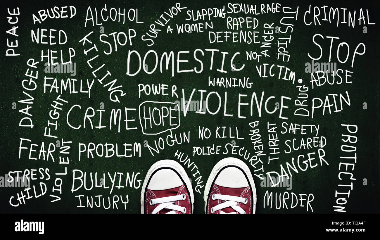 bullying children concept. red sneaker on chalkboard with keyword about bully problem in school campaign Stock Photo