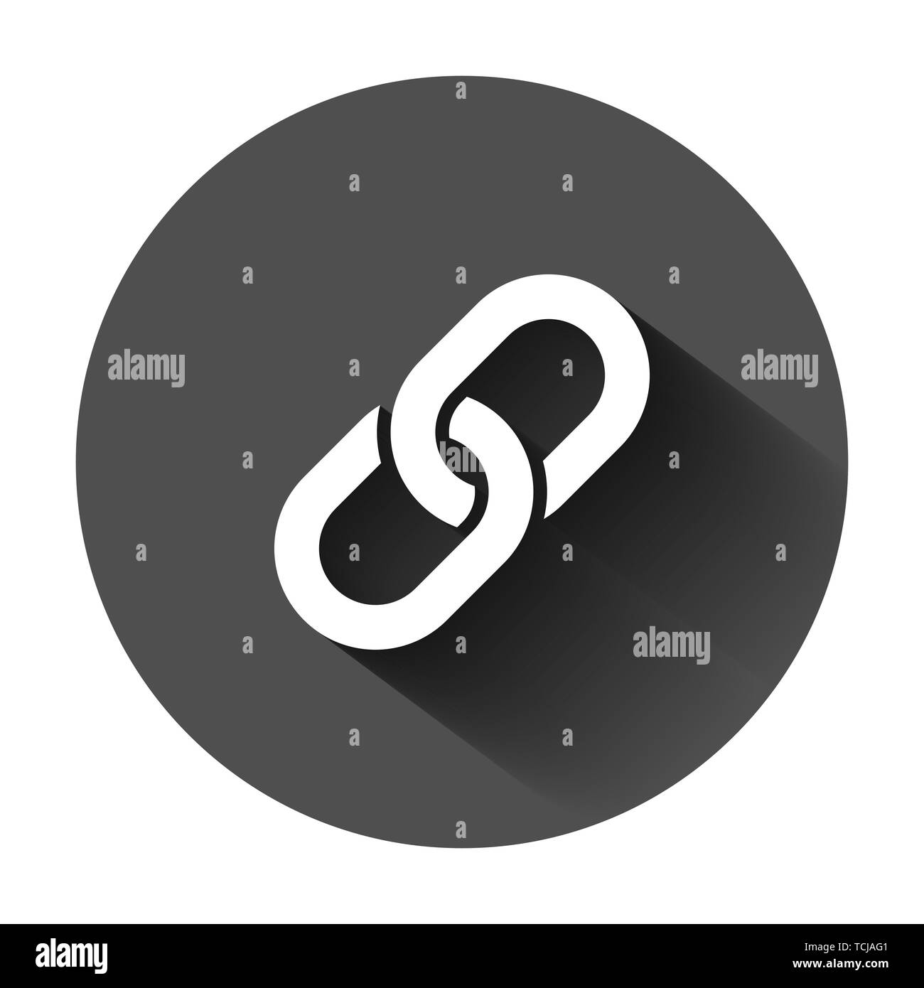 Chain sign icon in flat style. Link vector illustration on black round ...