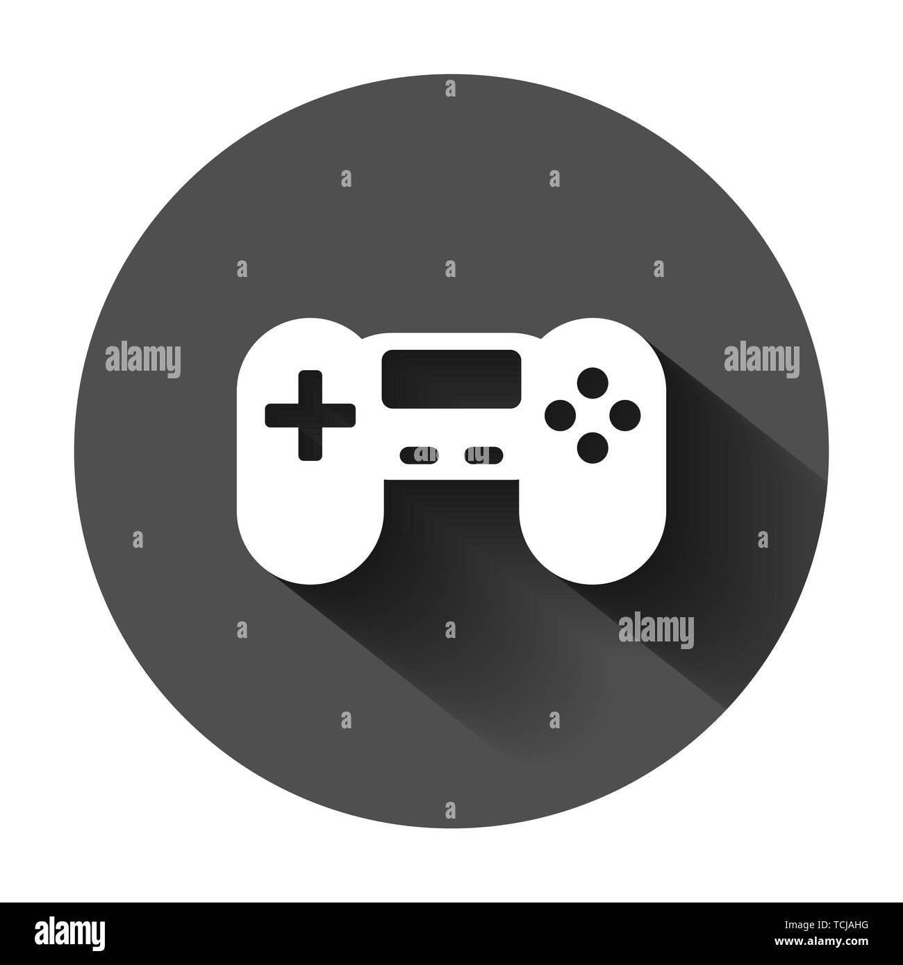 Joystick sign icon in flat style. Gamepad vector illustration on black  round background with long shadow. Gaming console controller business  concept Stock Vector Image & Art - Alamy