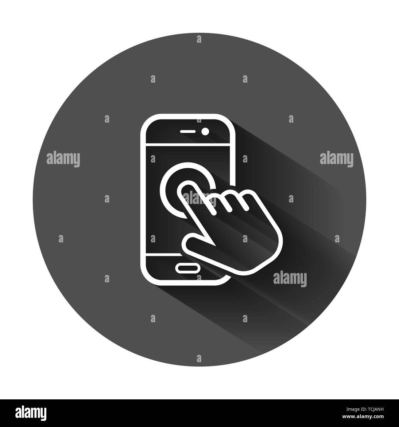 Hand touch smartphone icon in flat style. Phone finger vector ...